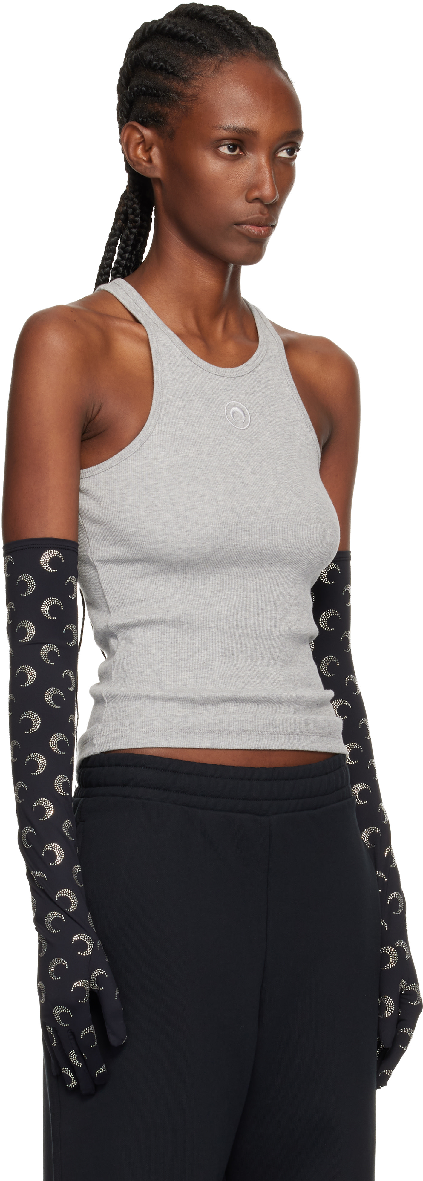 Marine Serre: Gray Moon Logo Ribbed Jersey Tank Top | SSENSE