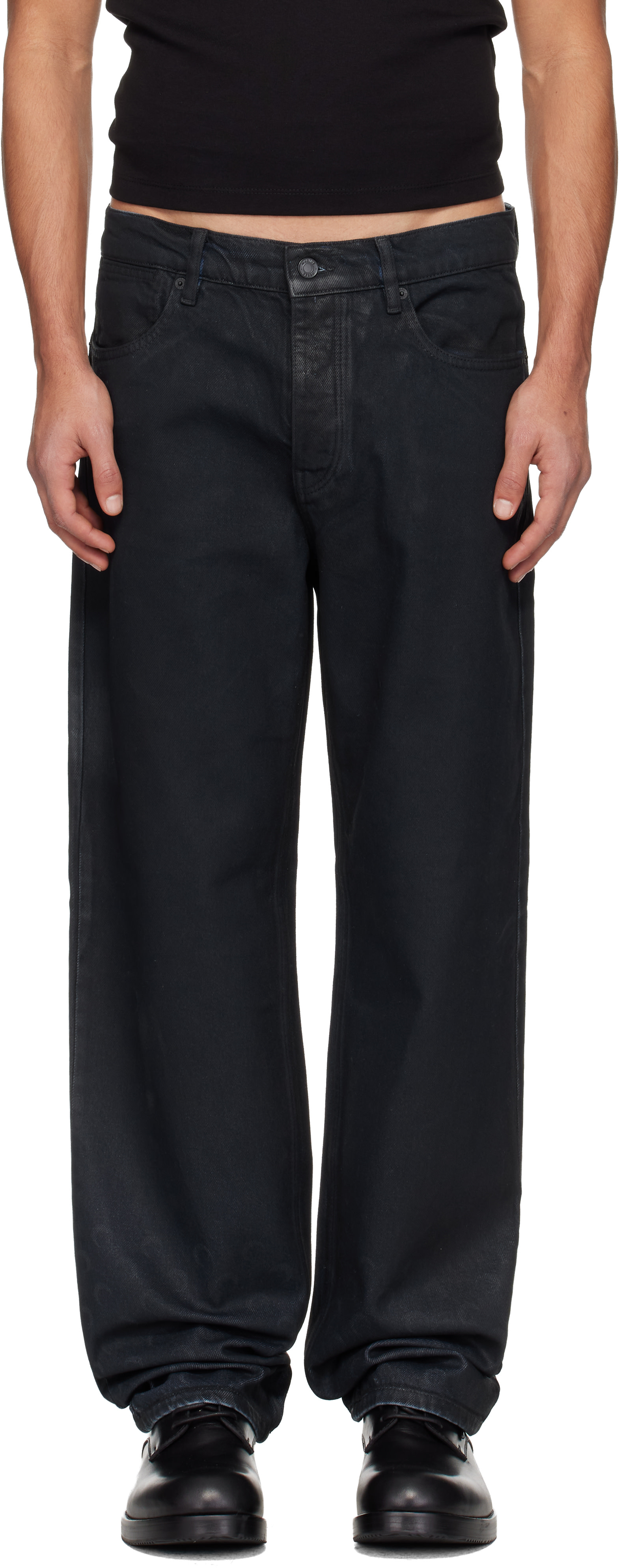Marine Serre: Black Moon Waxed Denim Straight Jeans | SSENSE Canada