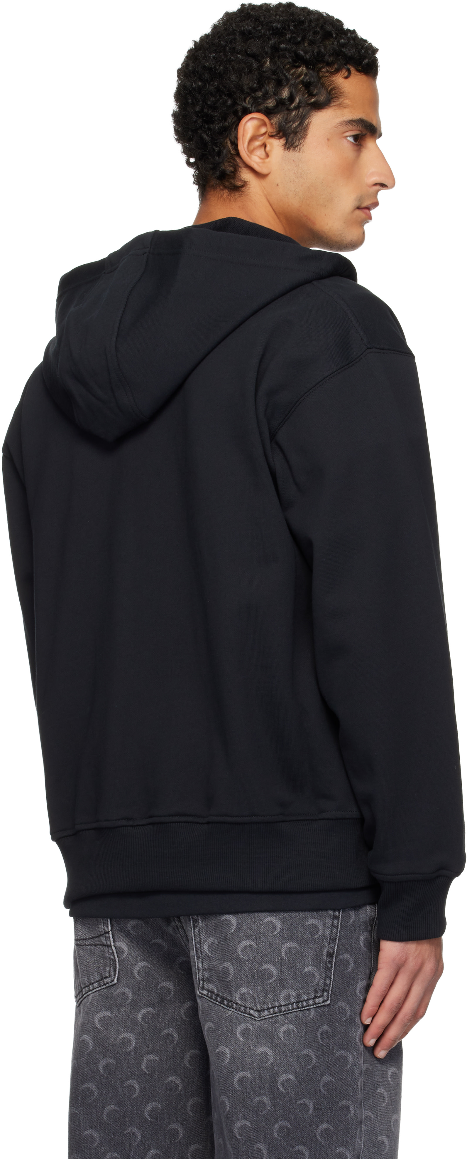 Marine Serre: Black Moon Logo Zipped Hoodie | SSENSE