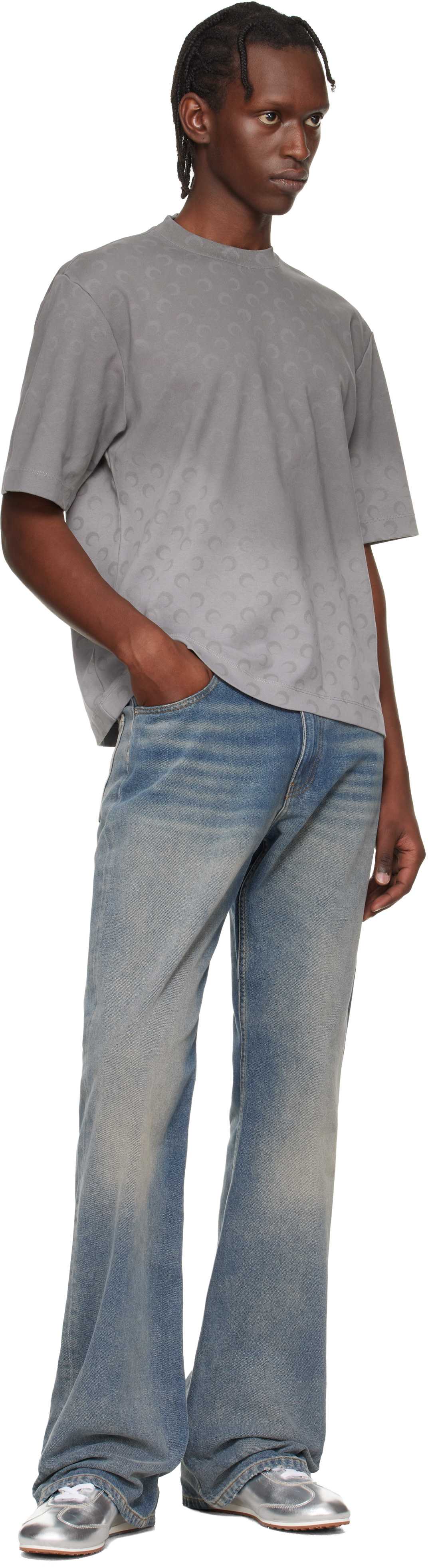 Marine Serre: Gray Faded Moon Jersey Relaxed T-shirt | SSENSE