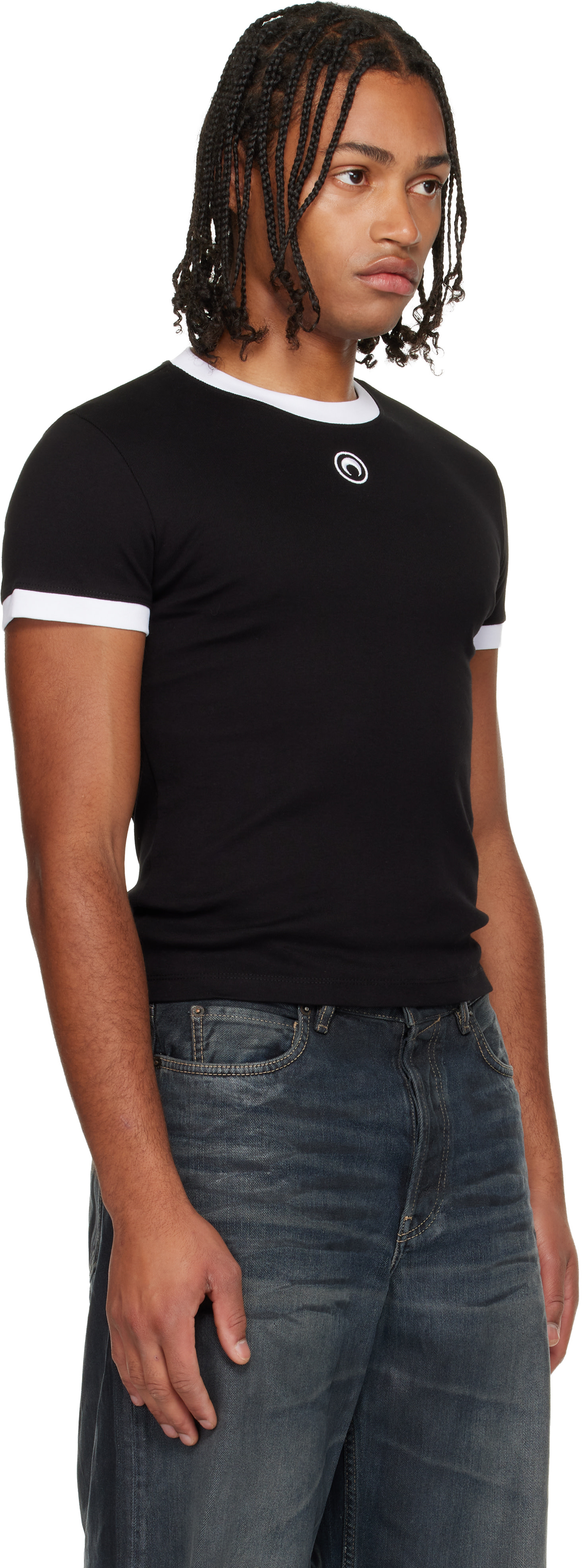 Marine Serre: Black Moon Logo Bicolor Jersey Baby Fit T-shirt | SSENSE