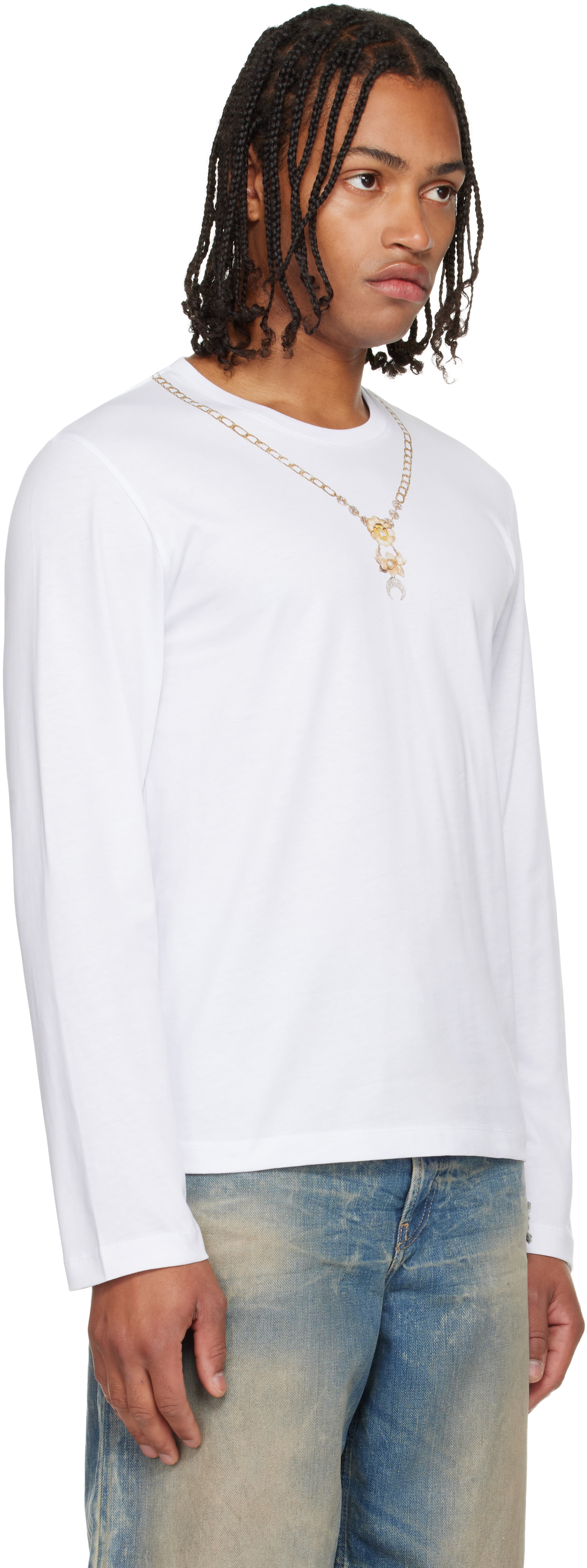 Marine Serre: White Trompe L'Œil Jewelry Jersey LS T-Shirt | SSENSE