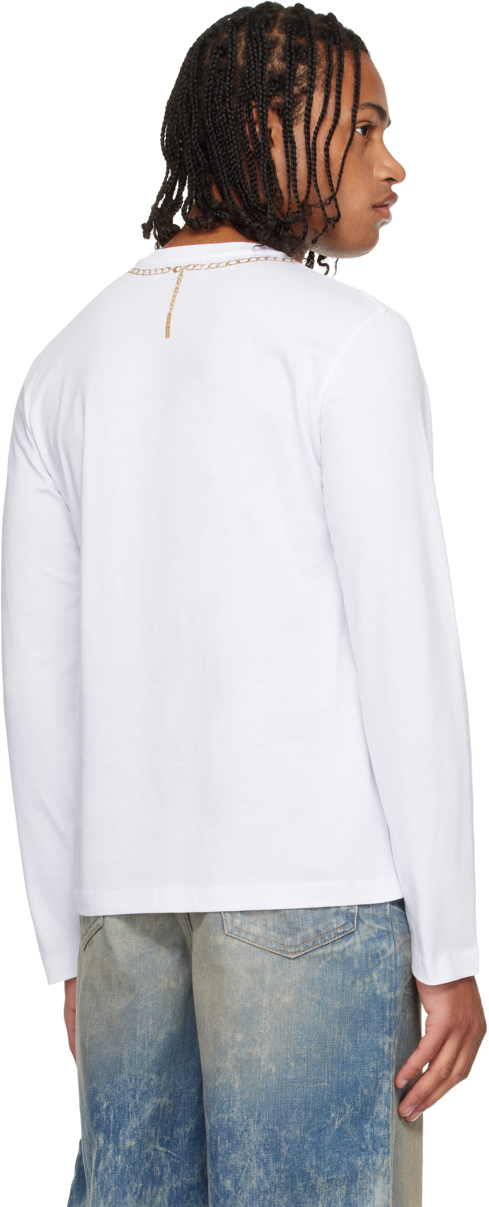 Marine Serre: White Trompe L'Œil Jewelry Jersey LS T-Shirt | SSENSE