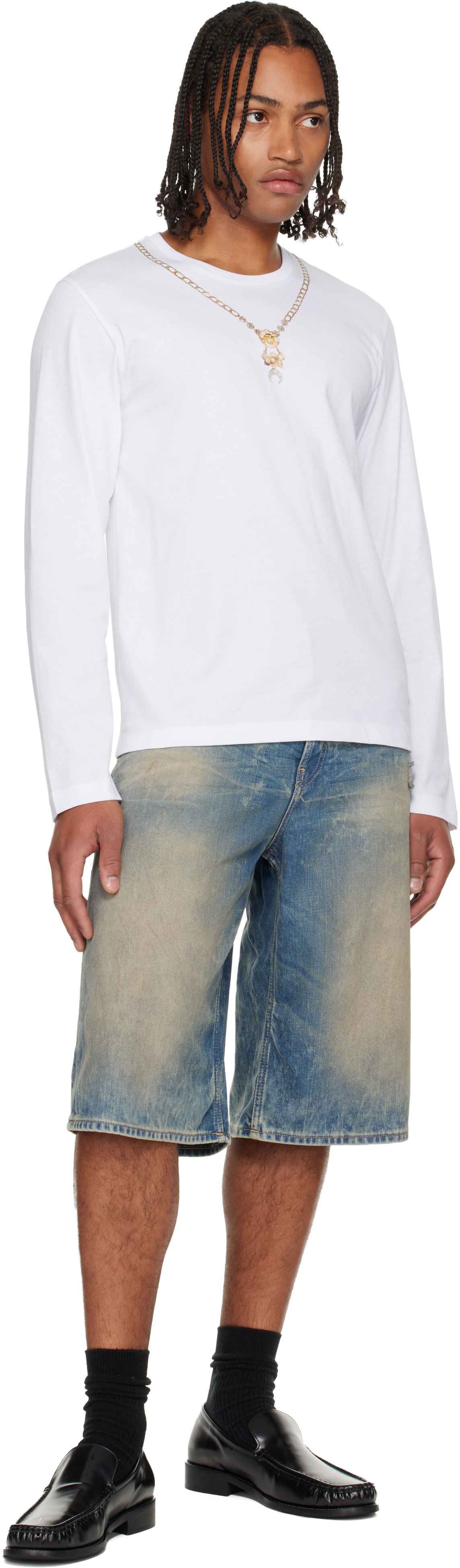Marine Serre: White Trompe L'Œil Jewelry Jersey LS T-Shirt | SSENSE