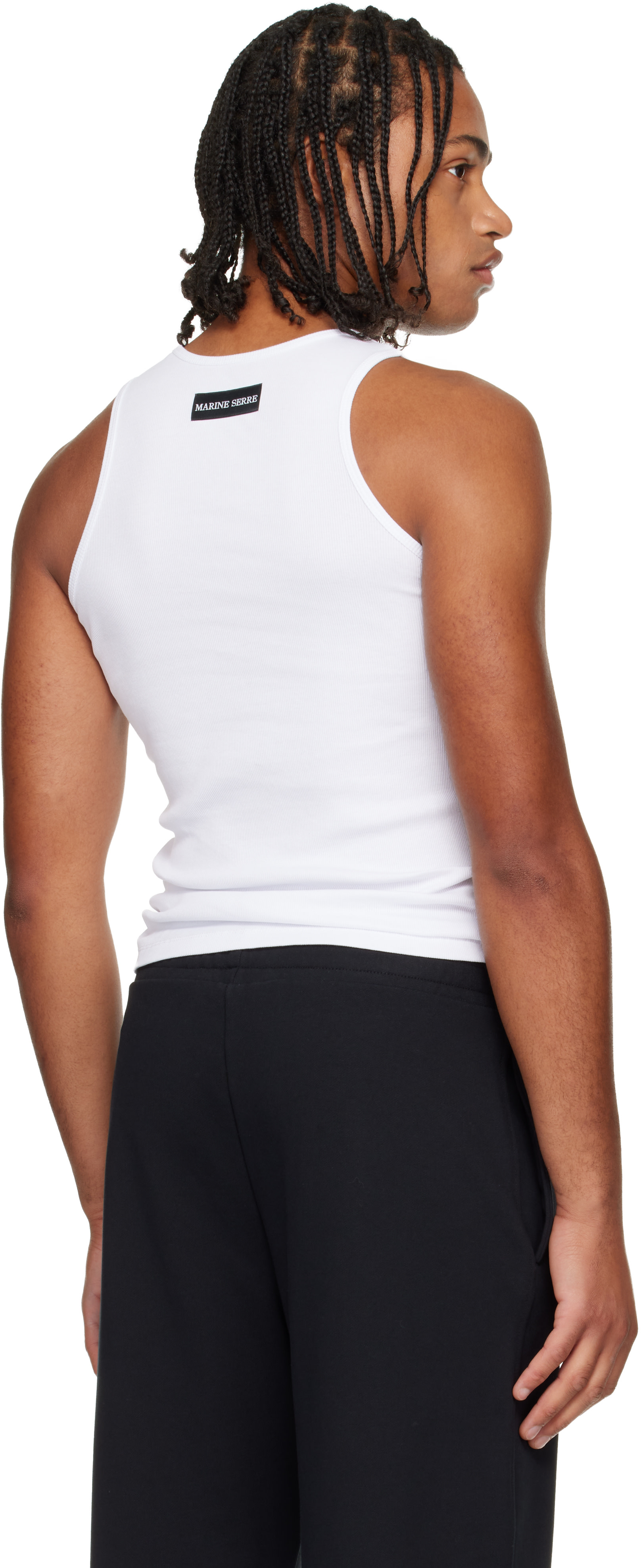 Marine Serre: White Moon Logo Ribbed Jersey Tank Top | SSENSE Canada