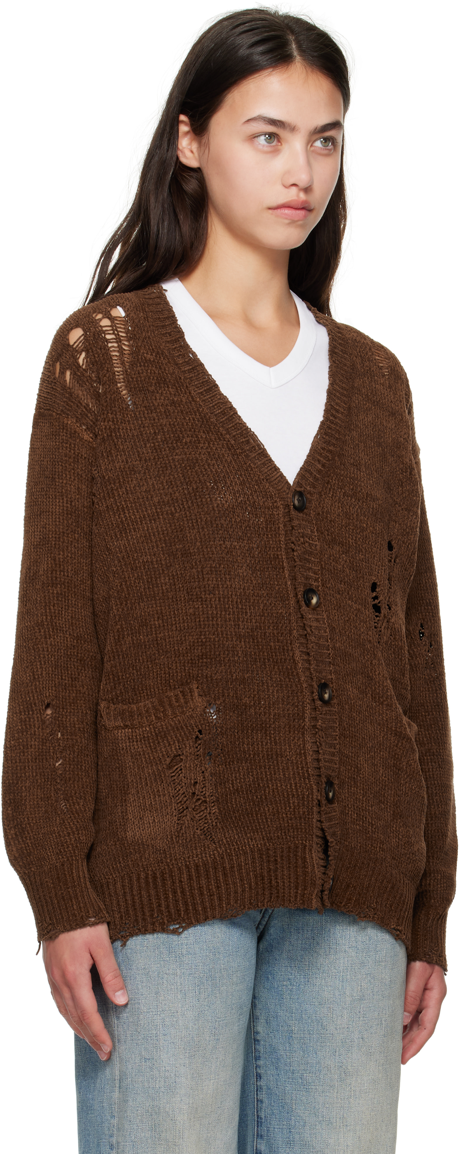 R13: Brown Chenille Boyfriend Cardigan | SSENSE