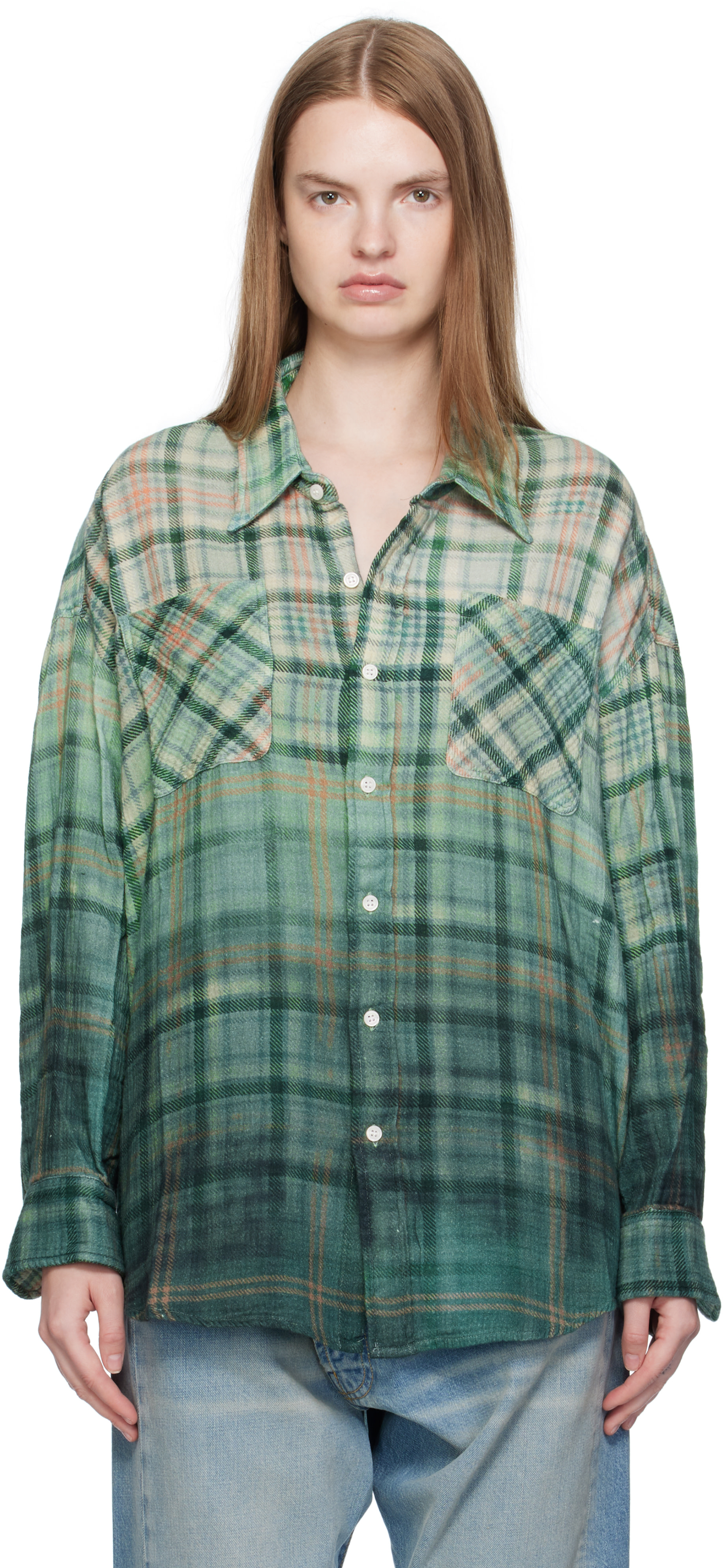 R13: Green Drop Neck Work Shirt | SSENSE