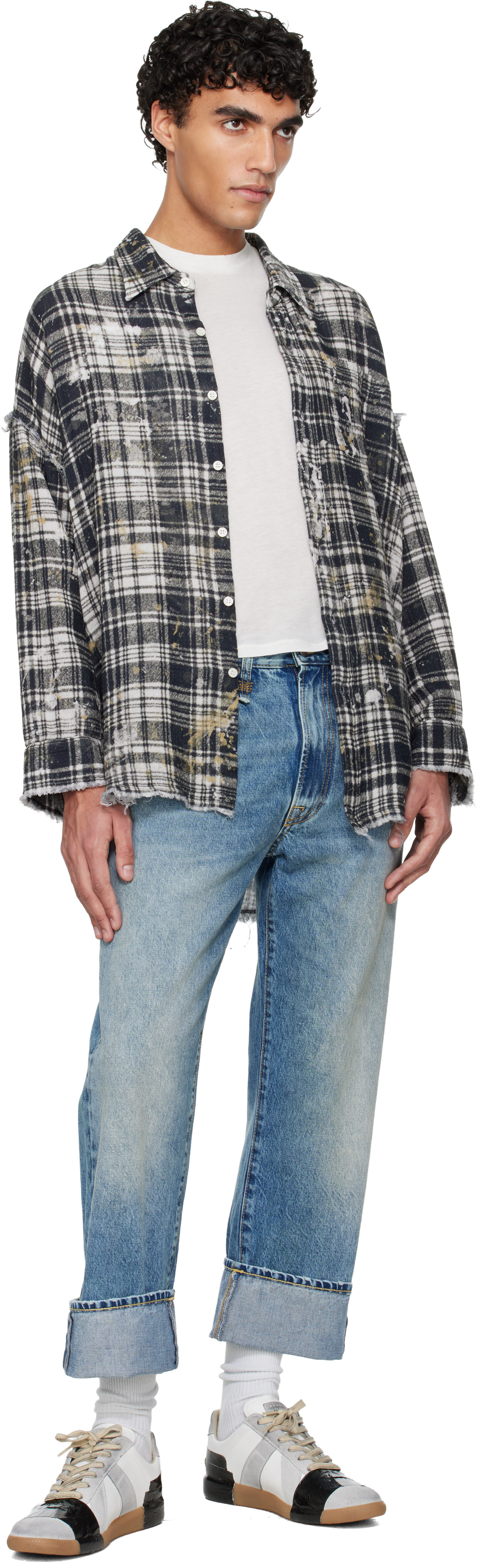 R13: Blue Cuffed X-Boyfriend Jeans | SSENSE