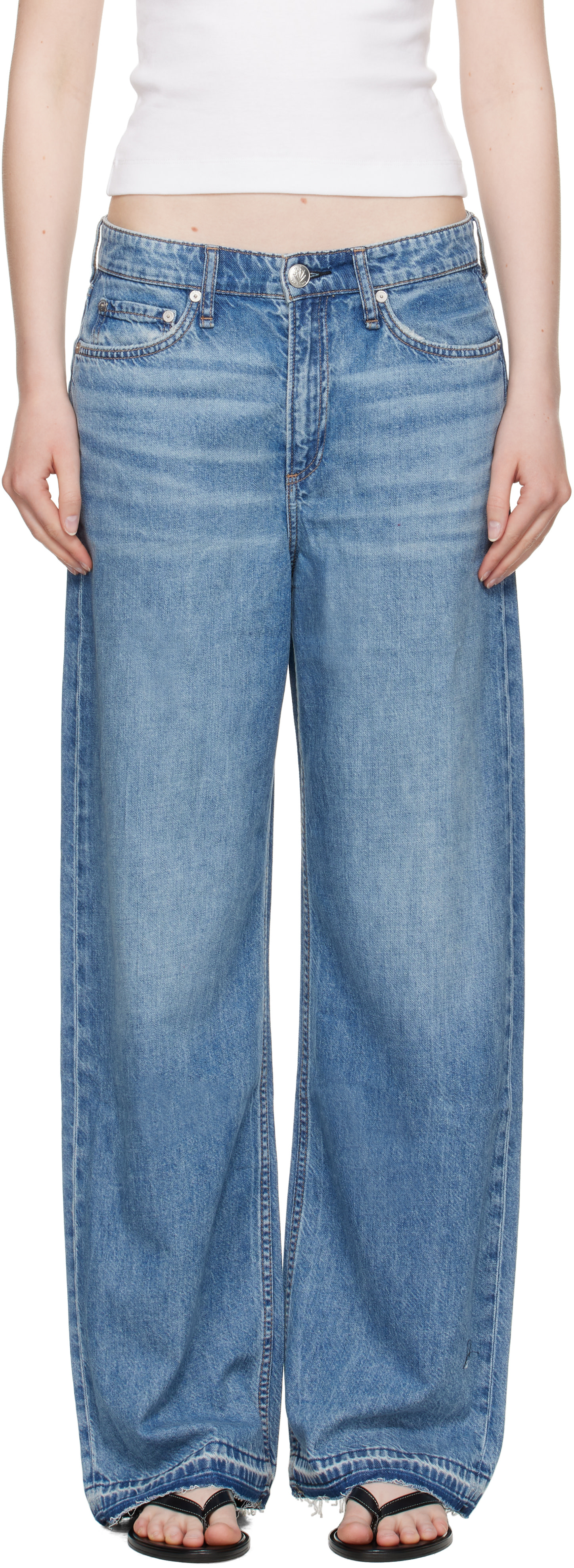 rag & bone: ブルー Featherweight Logan ワイドレッグジーンズ 