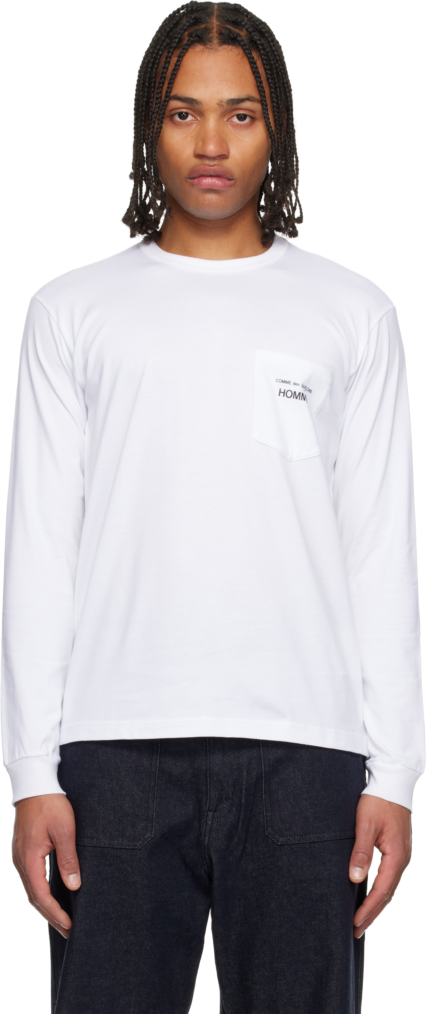 Comme des Garçons Homme: White Cotton Jersey Garment Print T-shirt 