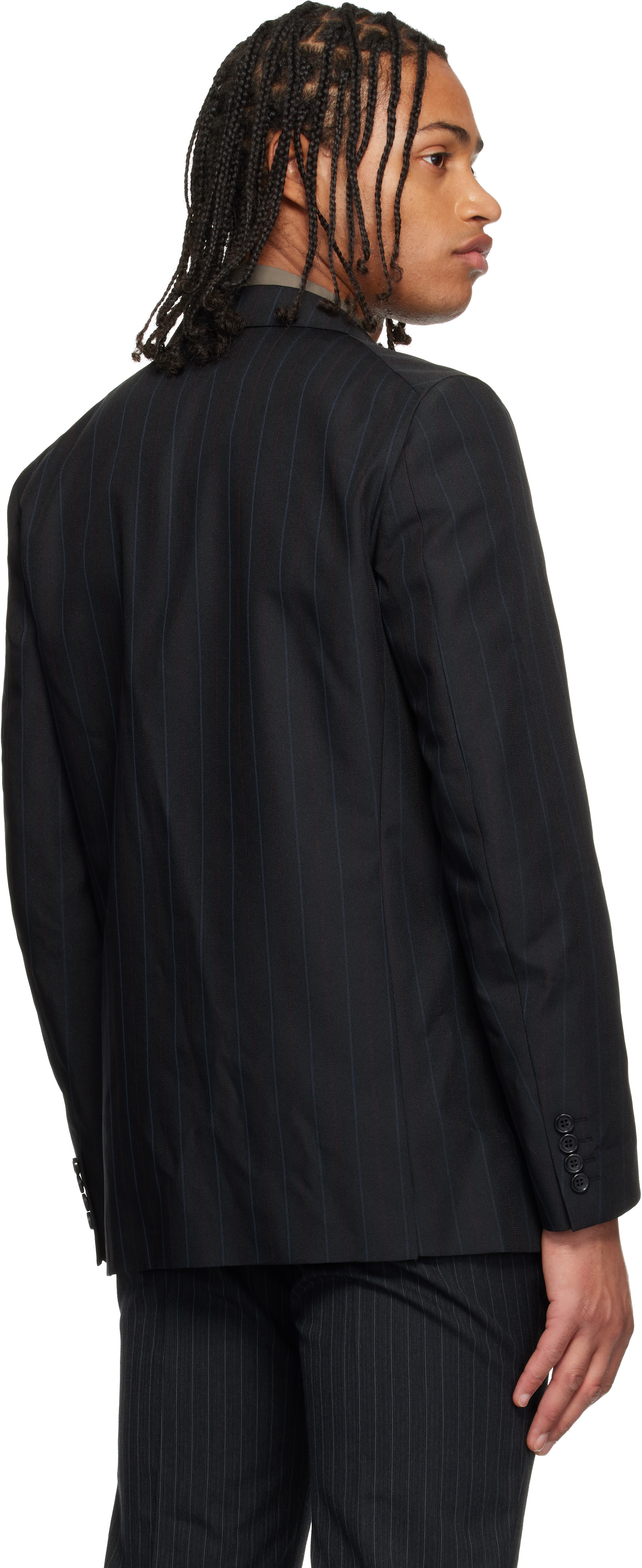 Comme des Garçons Homme Deux: Black Dobby Stripe Blazer | SSENSE