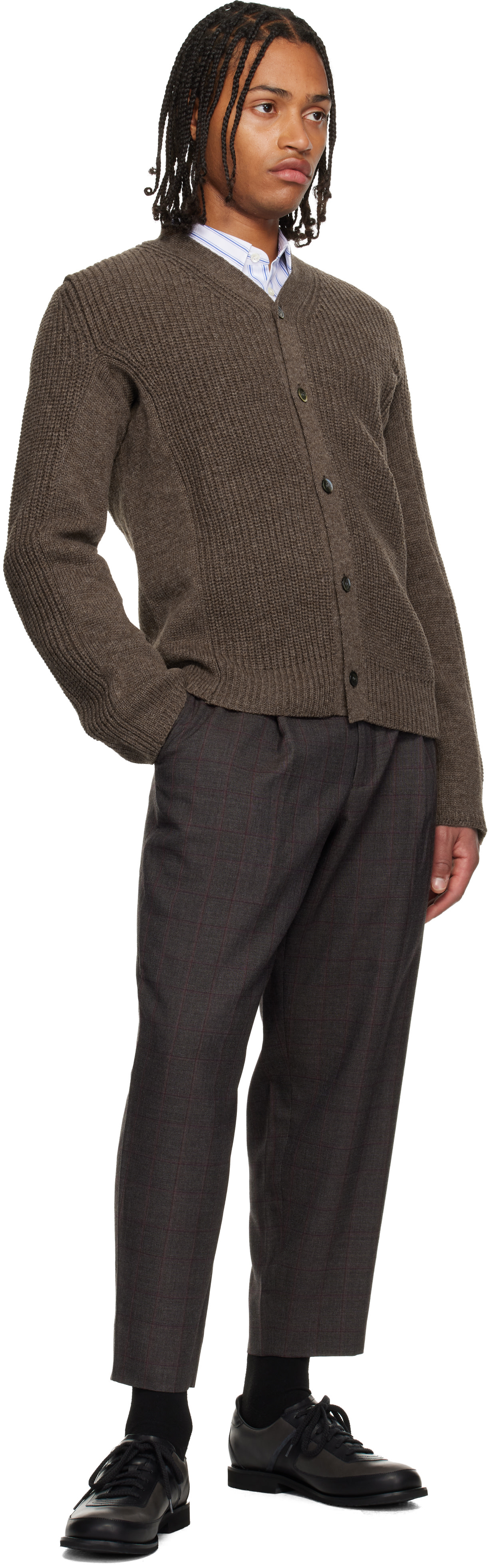 Comme des Garçons Homme Deux: Brown Wool Cardigan | SSENSE