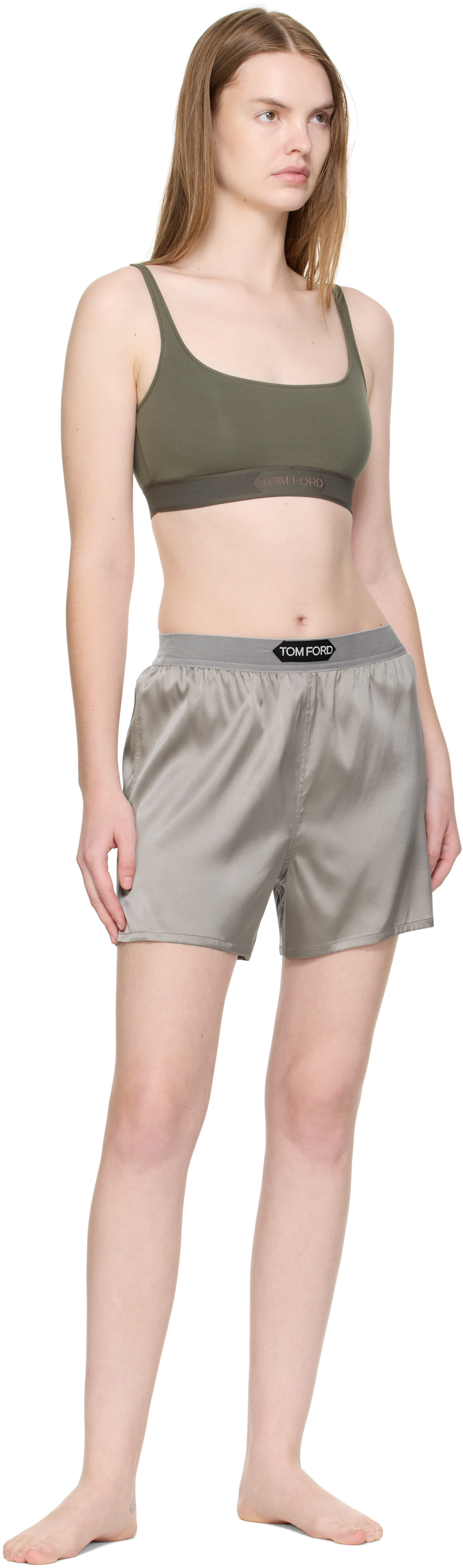 TOM FORD: Gray Stretch Silk Satin Boxer Shorts | SSENSE