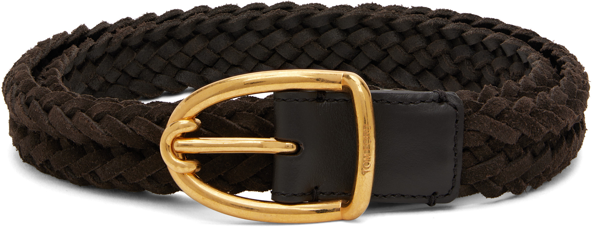TOM FORD: Brown Woven Suede Angled Buckle Belt | SSENSE