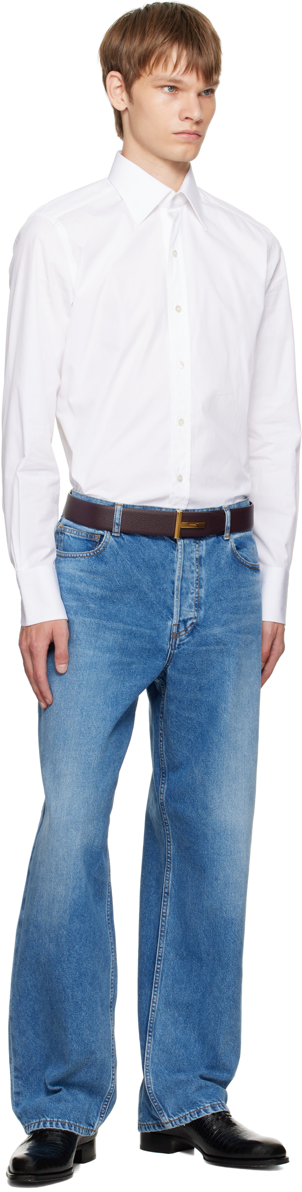 TOM FORD: Burgundy & Black Reversible T Icon Belt | SSENSE