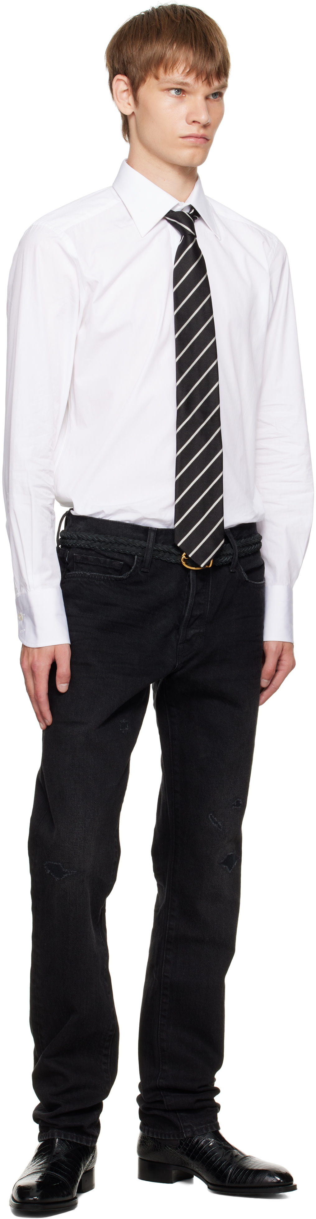 TOM FORD - Cravate tissée Regimental noire