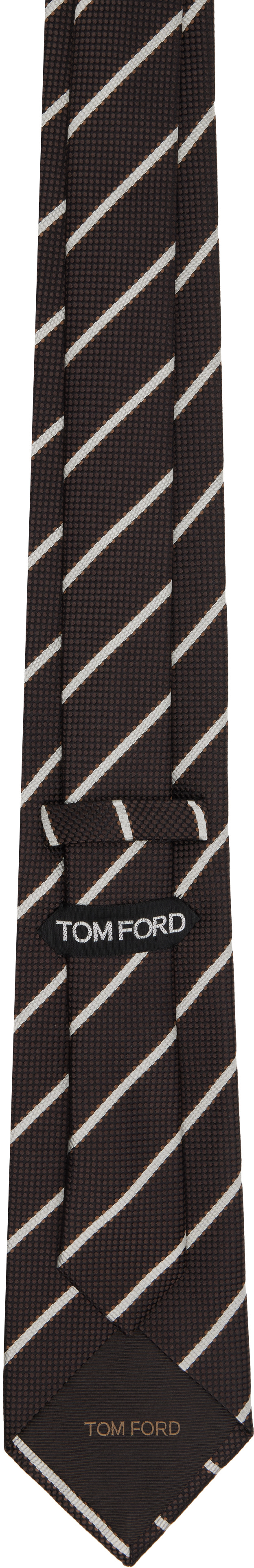 TOM FORD - Cravate tissée Regimental brune