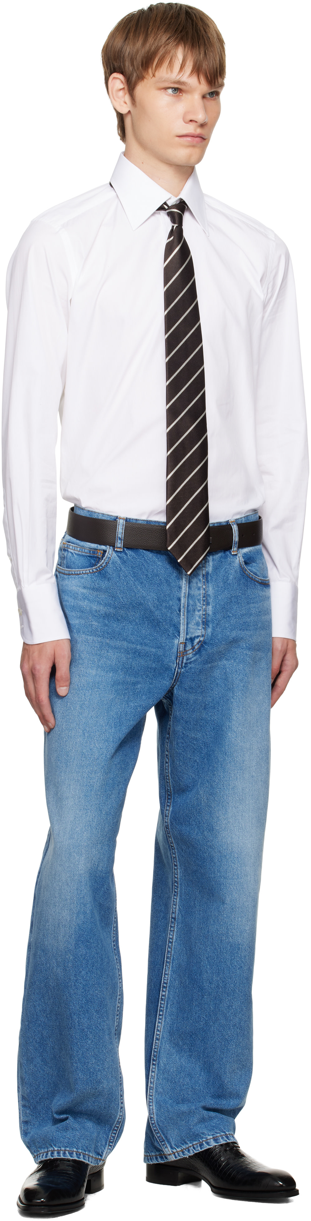 TOM FORD - Cravate tissée Regimental brune
