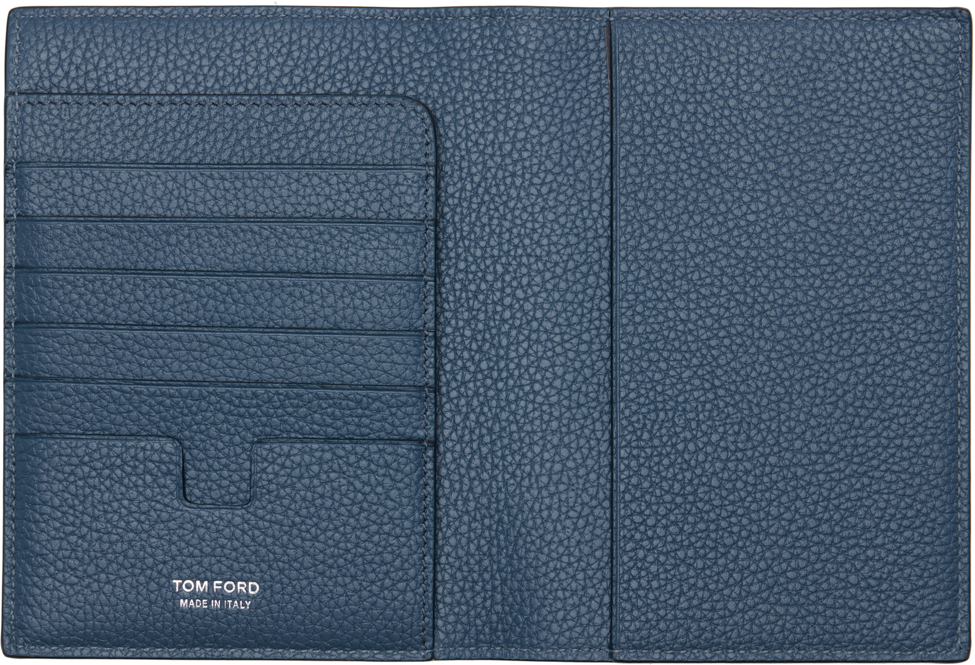 TOM FORD: Blue Soft Grain Leather T Line Passport Holder | SSENSE