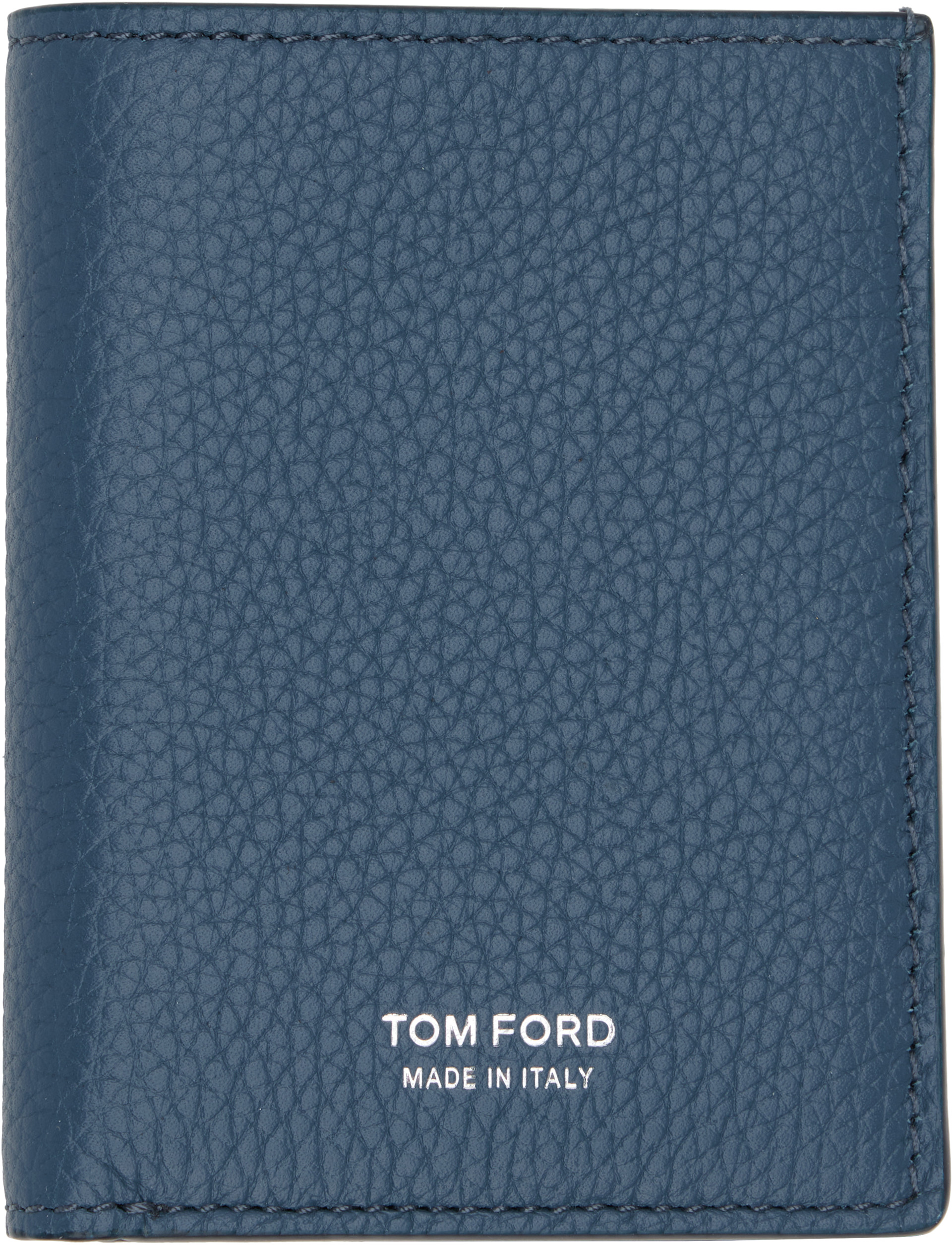 TOM FORD - 블루 그레인 가죽 폴딩 카드 지갑