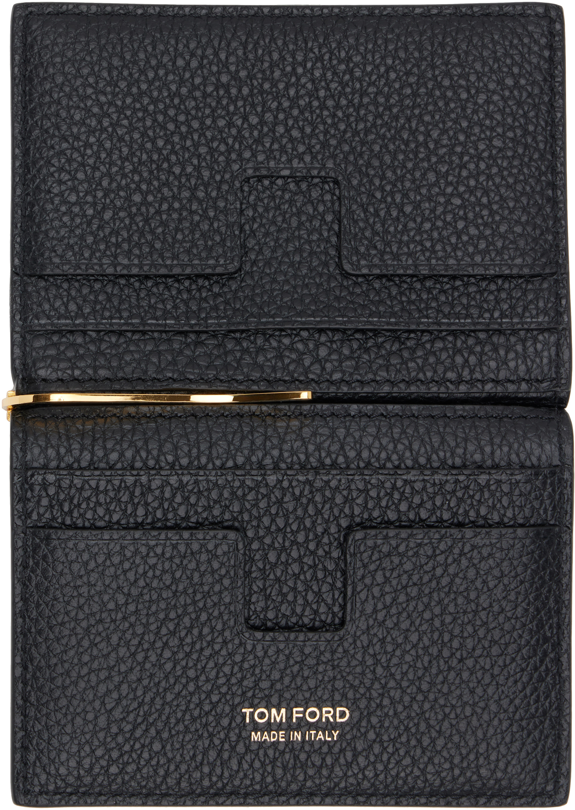 TOM FORD ブラック 二つ折りマネークリップ TOM FORD: ブラック ソフトグレインレザー マネークリップ 二つ折り