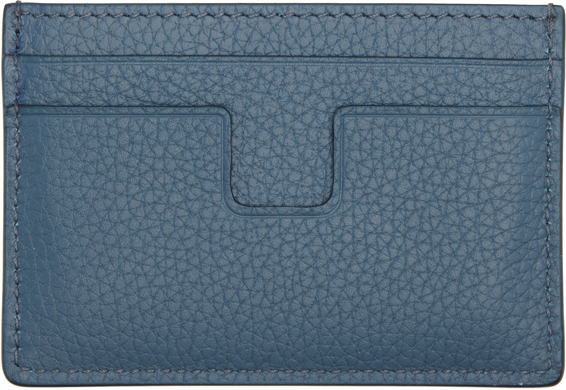 TOM FORD: Blue Grain Leather Classic Card Holder | SSENSE