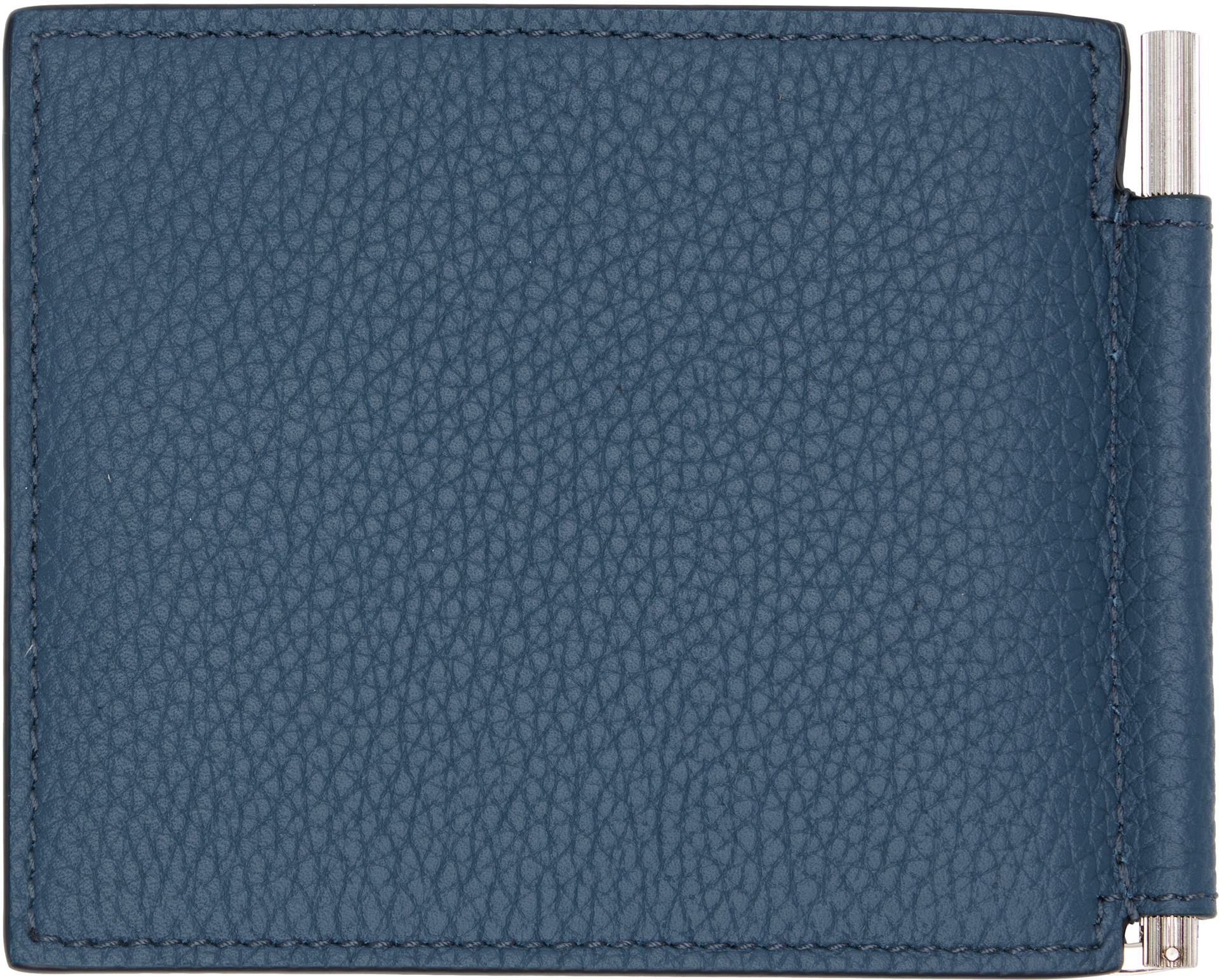 TOM FORD: Blue Grain Leather Money Clip Wallet | SSENSE