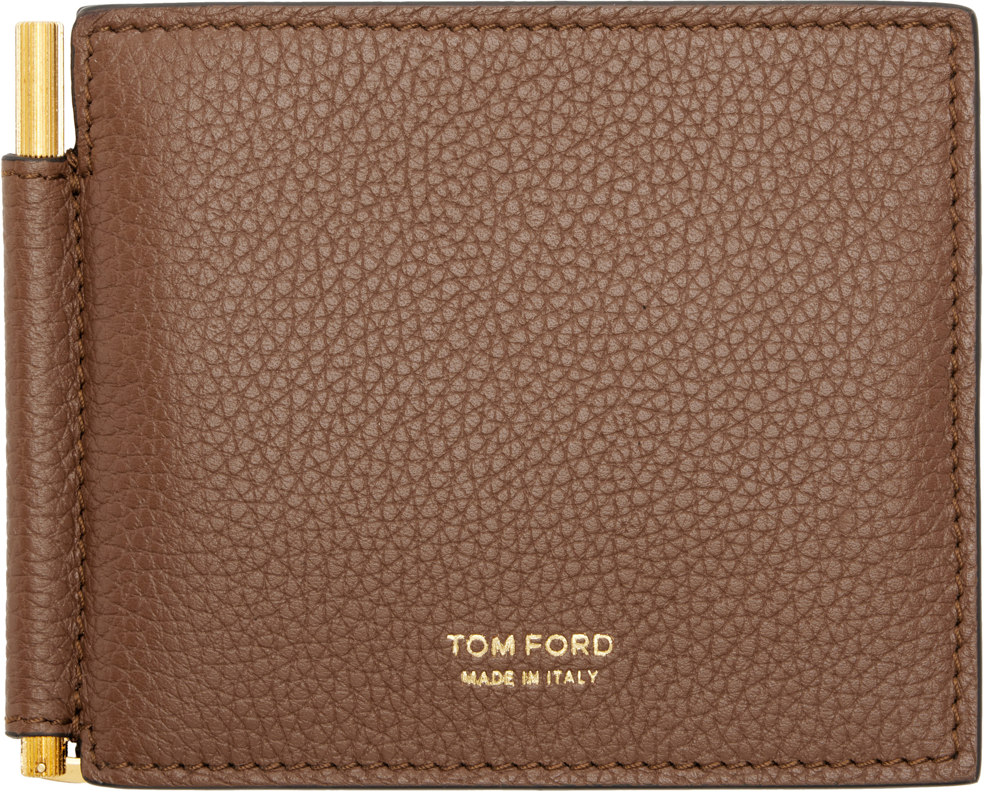 TOM FORD: Brown Grained Leather Money Clip Wallet | SSENSE United