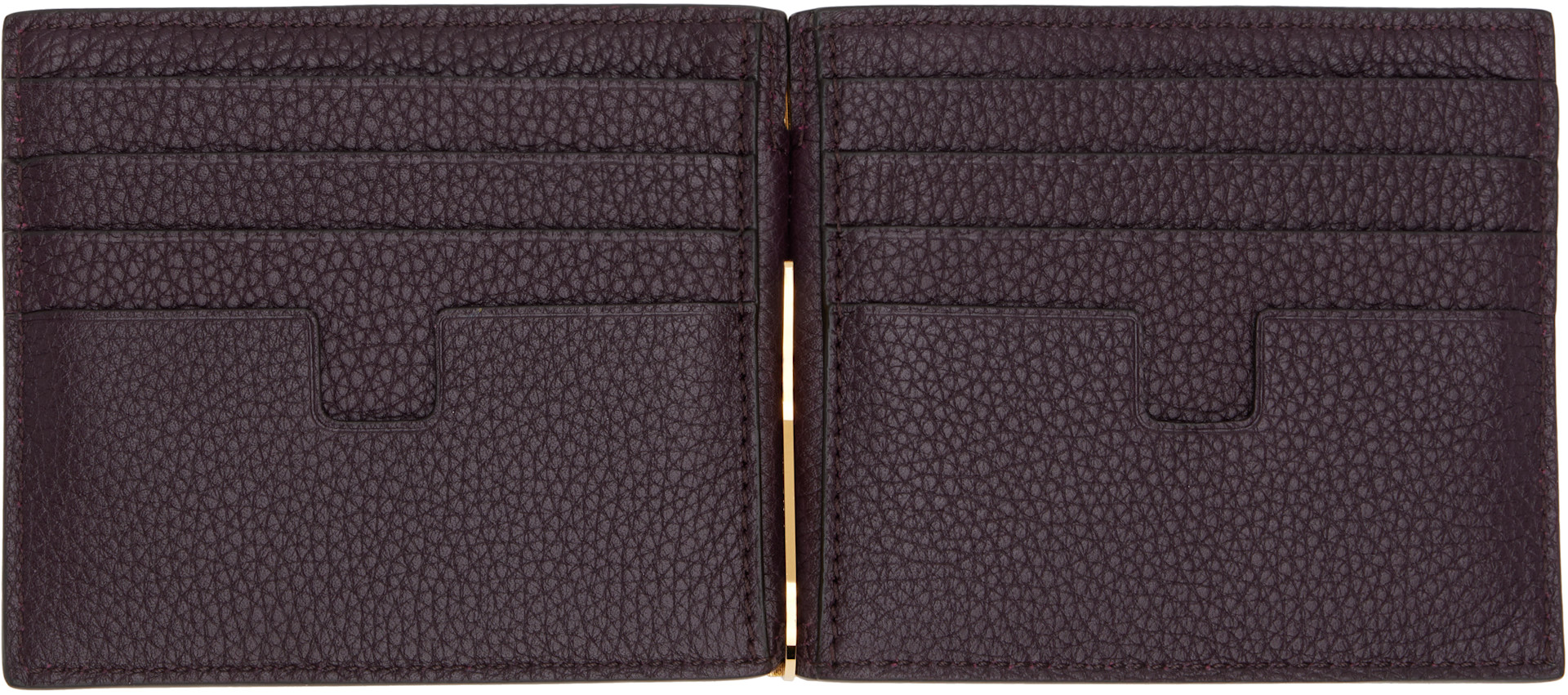 TOM FORD: Burgundy Grain Leather Money Clip Wallet | SSENSE