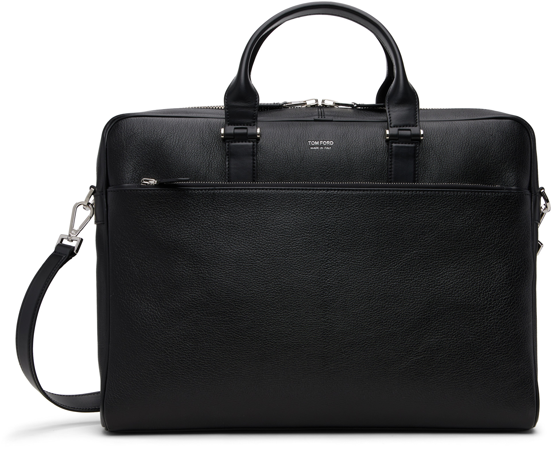 TOM FORD: Black Grain Leather Slim Briefcase | SSENSE
