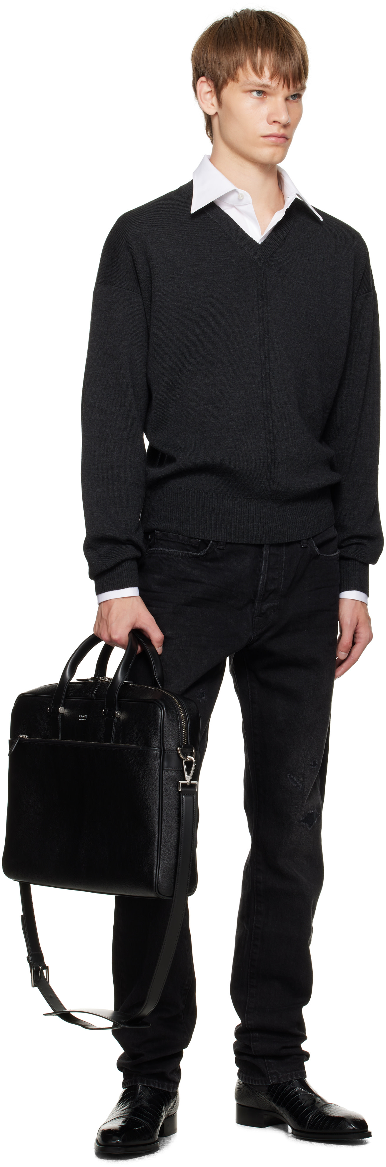 TOM FORD: Black Grain Leather Slim Briefcase | SSENSE