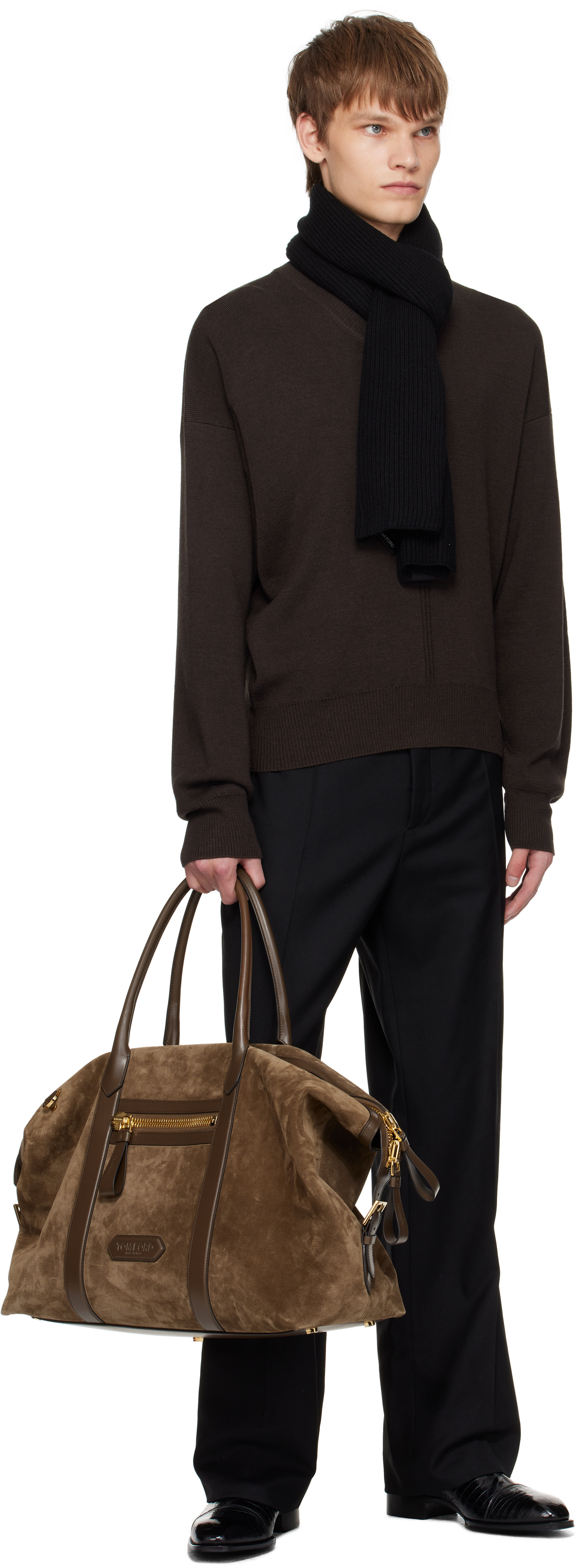 TOM FORD: Taupe Buckley Holdall Duffle Bag | SSENSE