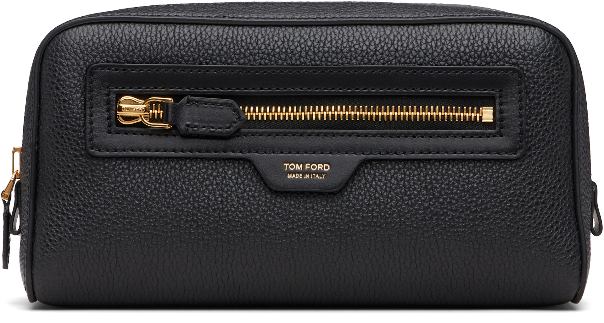TOM FORD - 블랙 그레인 가죽 스마트 워시 파우치