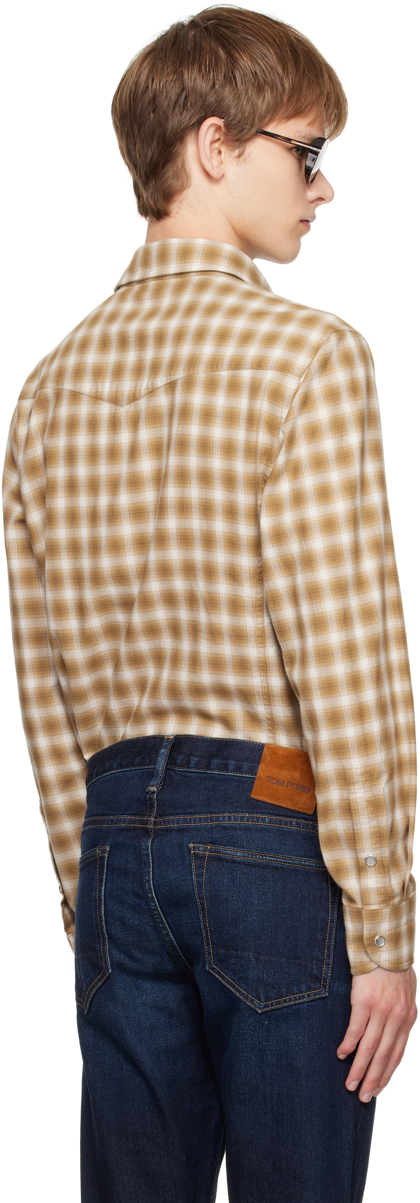 TOM FORD チェック柄長袖シャツ　Mサイズ TOM FORD: Tan Check Western Shirt | SSENSE