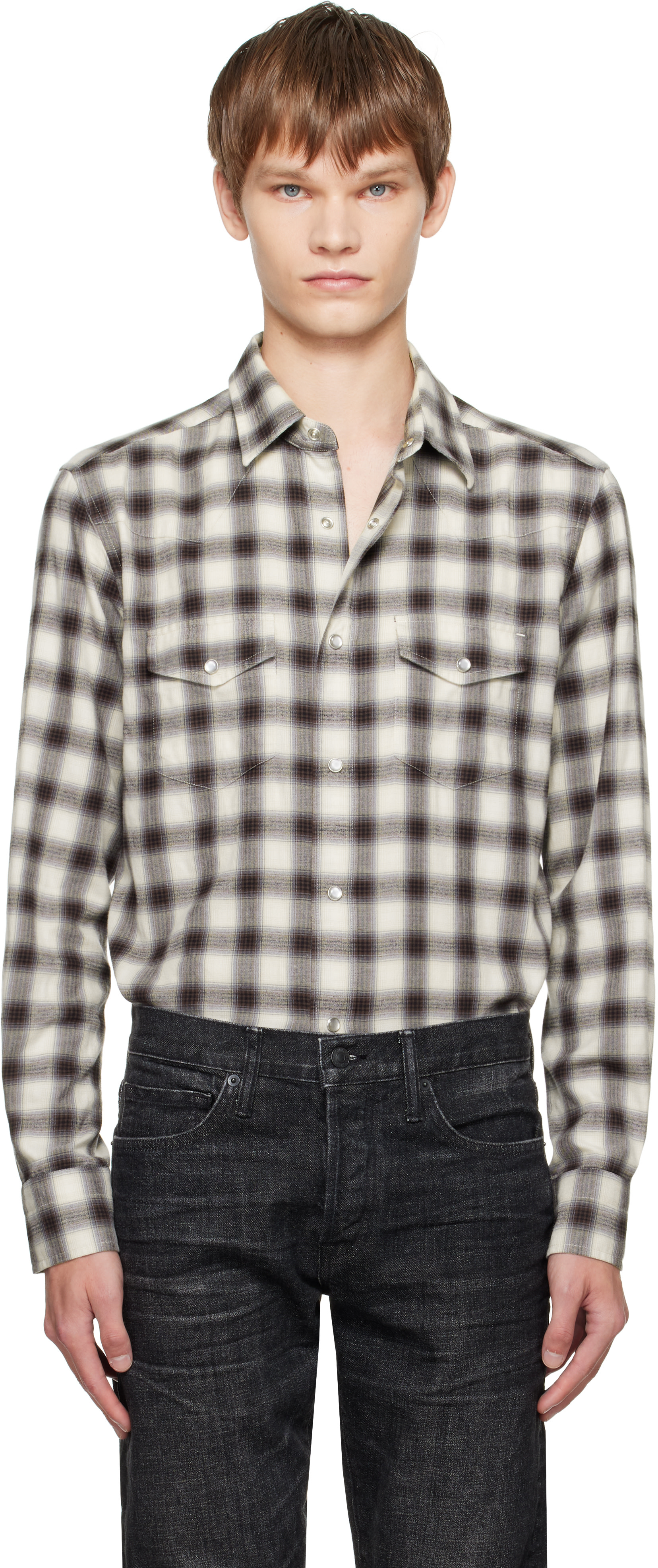 TOM FORD チェック柄 長袖シャツ TOM FORD: Brown Check Western Shirt | SSENSE