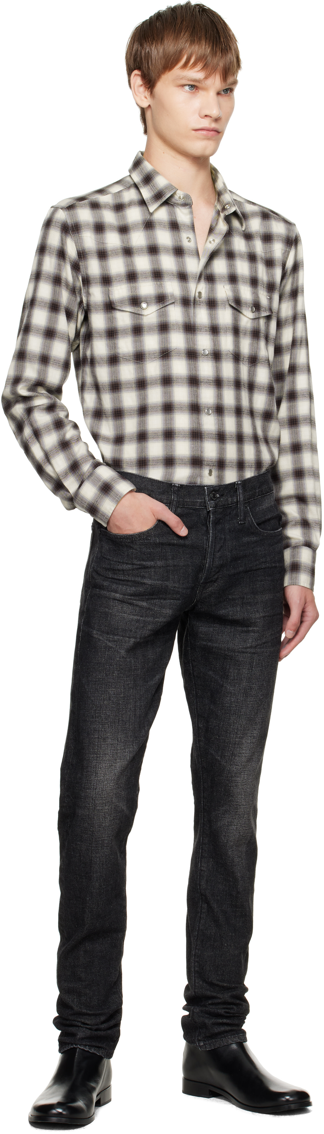TOM FORD: Brown Check Western Shirt | SSENSE