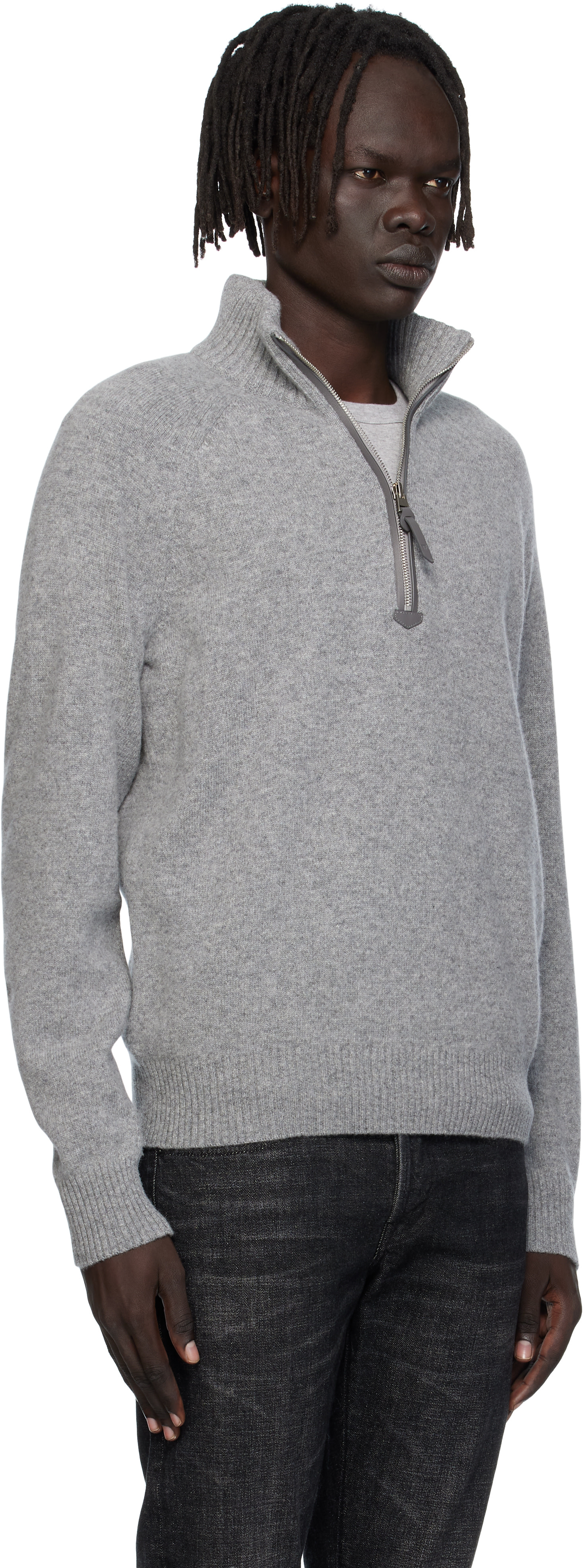 TOM FORD: Gray Lambswool & Cashmere Half-Zip Sweater | SSENSE