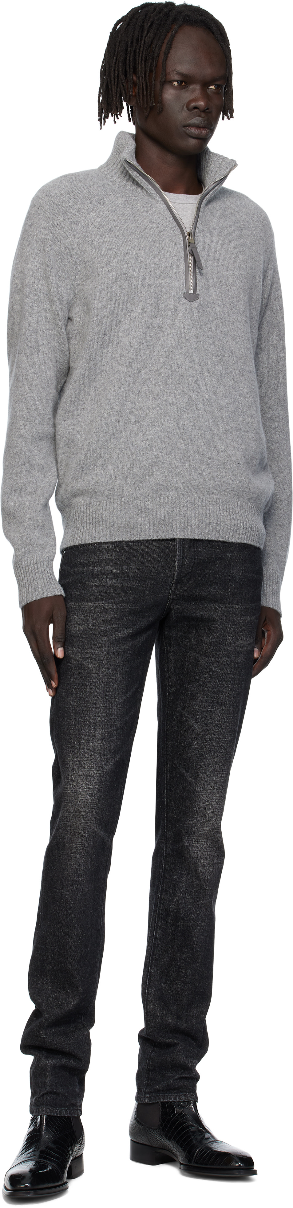 TOM FORD: Gray Lambswool & Cashmere Half-Zip Sweater | SSENSE