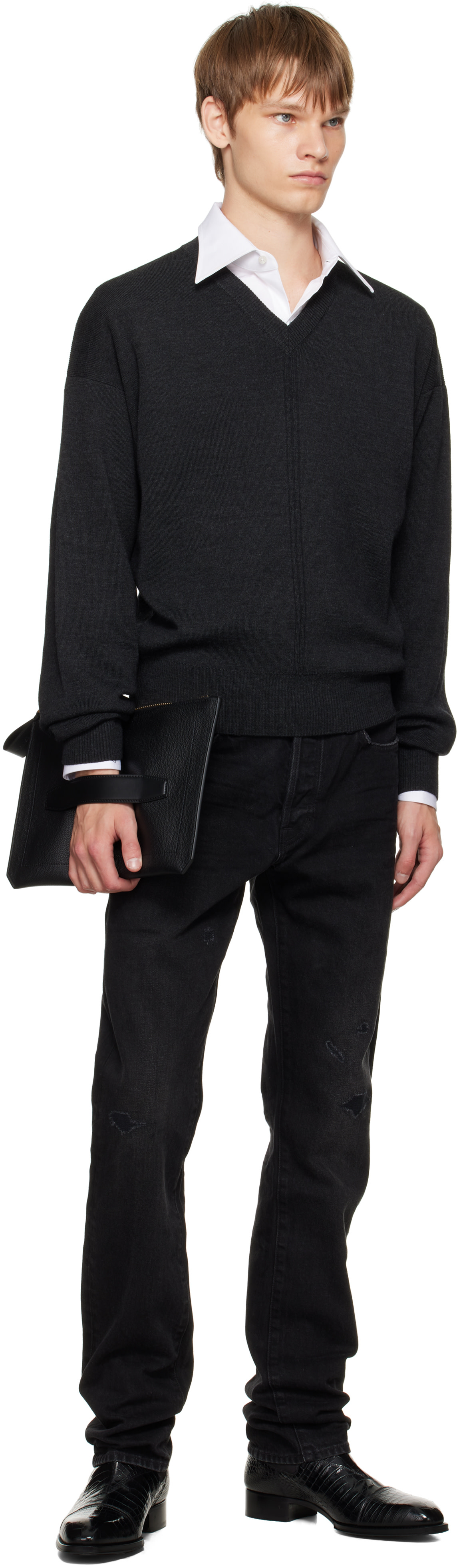 TOM FORD: ブラック Shiny Printed Croc Elkan チェルシーブーツ