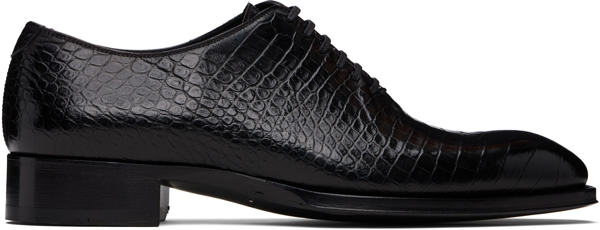 TOM FORD: Black Shiny Printed Croc Elkan Oxfords | SSENSE