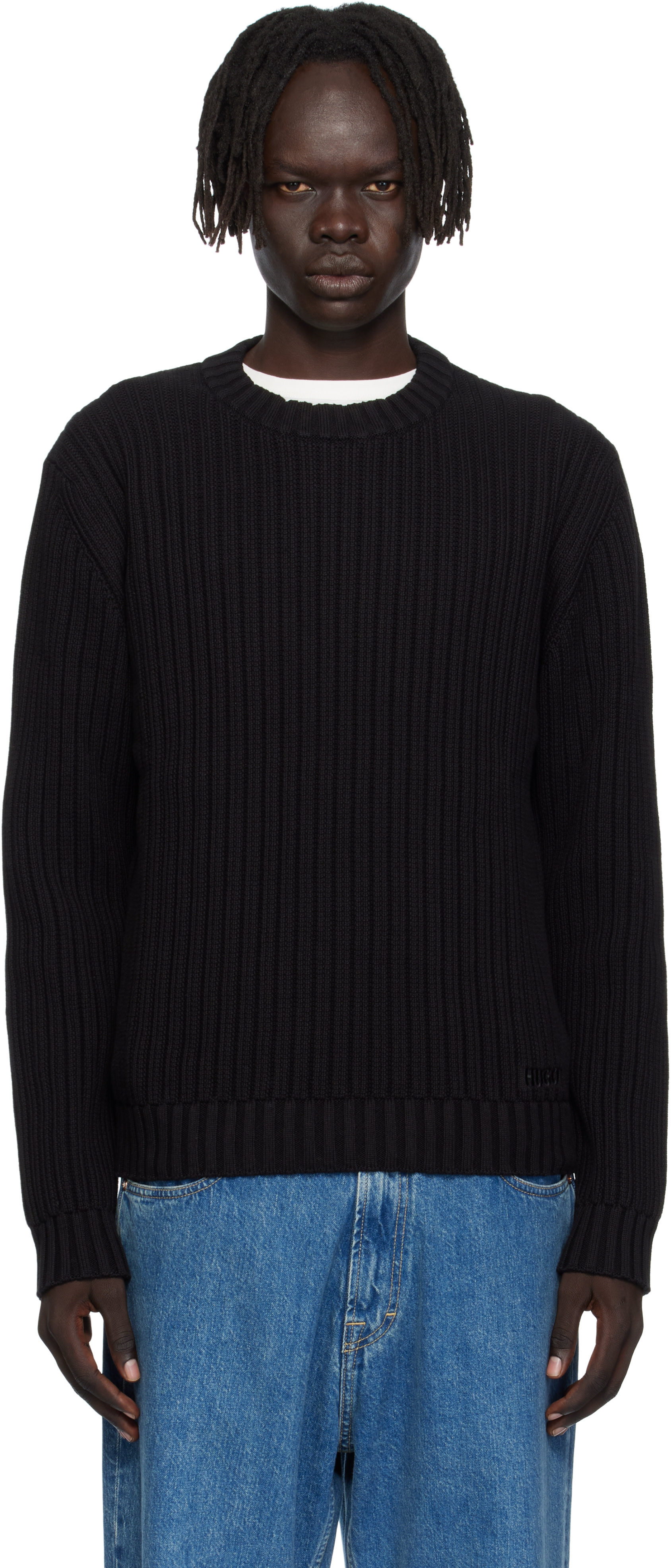 Hugo - Pull noir à logo brodé