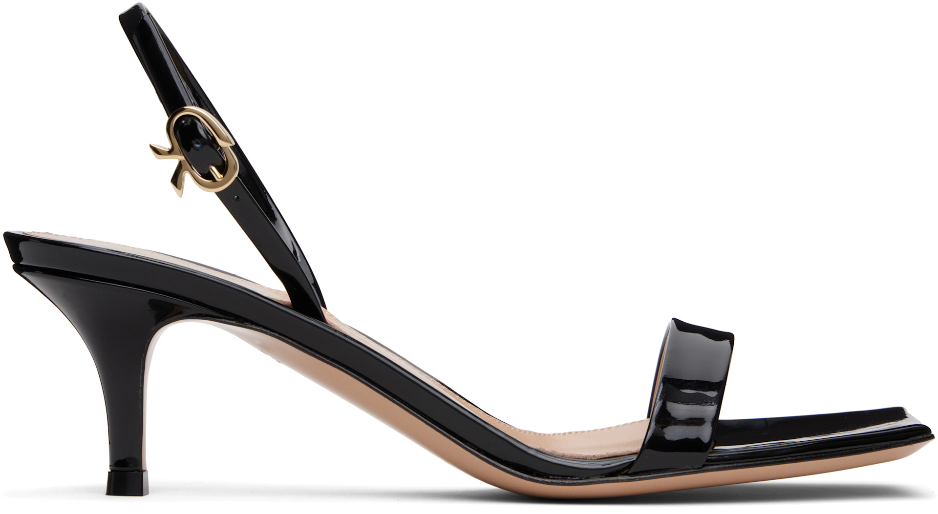 Gianvito Rossi: Black Ribbon Kitten Heeled Sandals | SSENSE