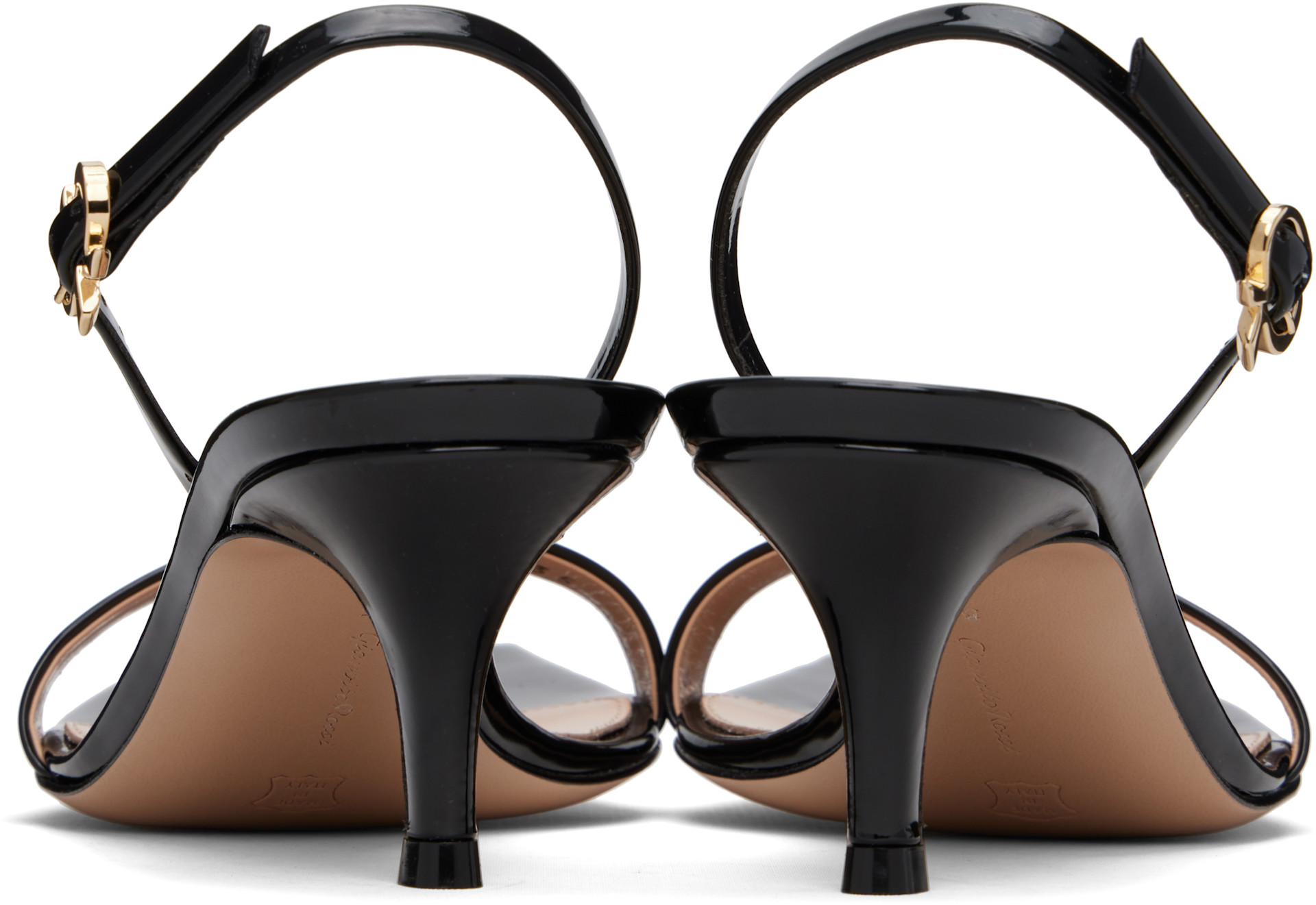 Gianvito Rossi: Black Ribbon Kitten Heeled Sandals | SSENSE