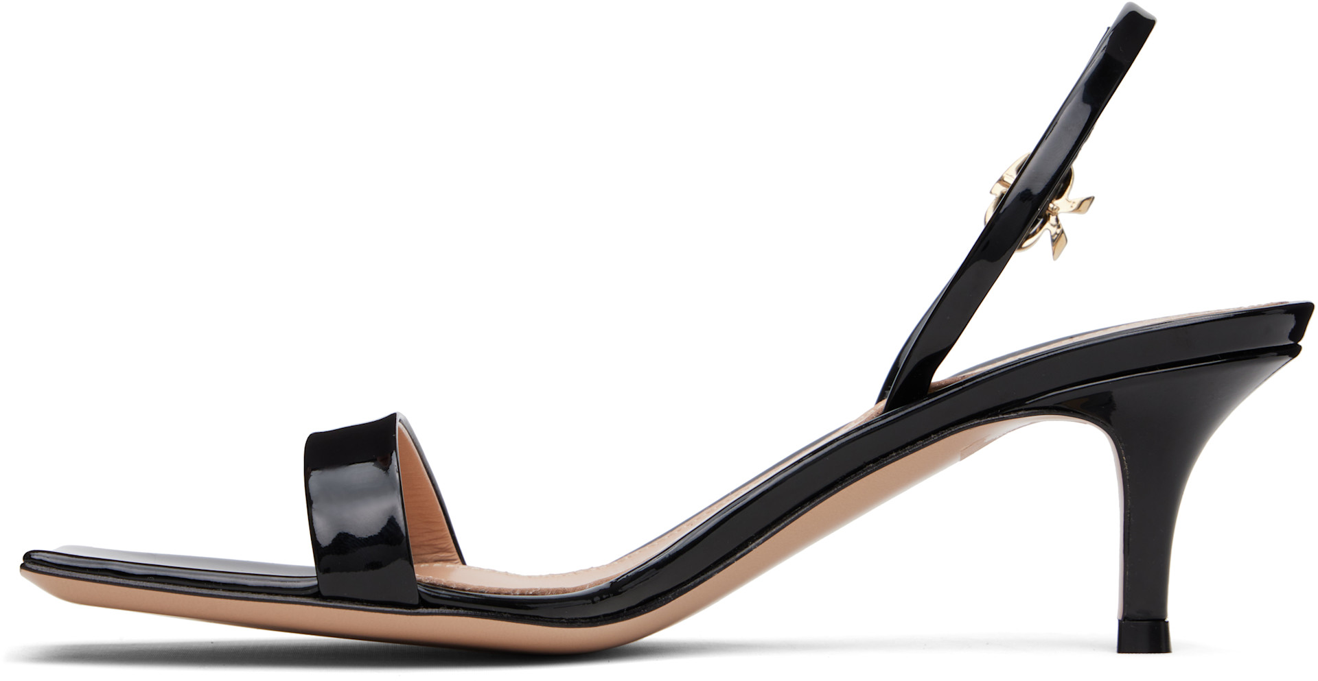Gianvito Rossi: Black Ribbon Kitten Heeled Sandals | SSENSE