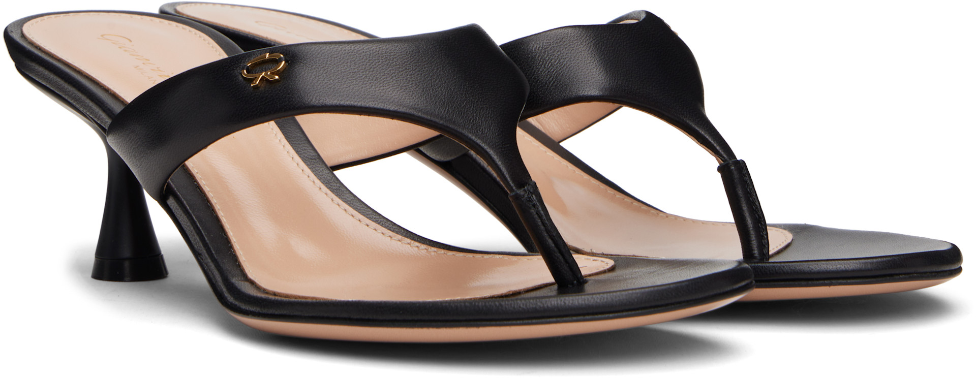 Gianvito Rossi: Black Ascent Thong 55 Heeled Sandals | SSENSE Canada