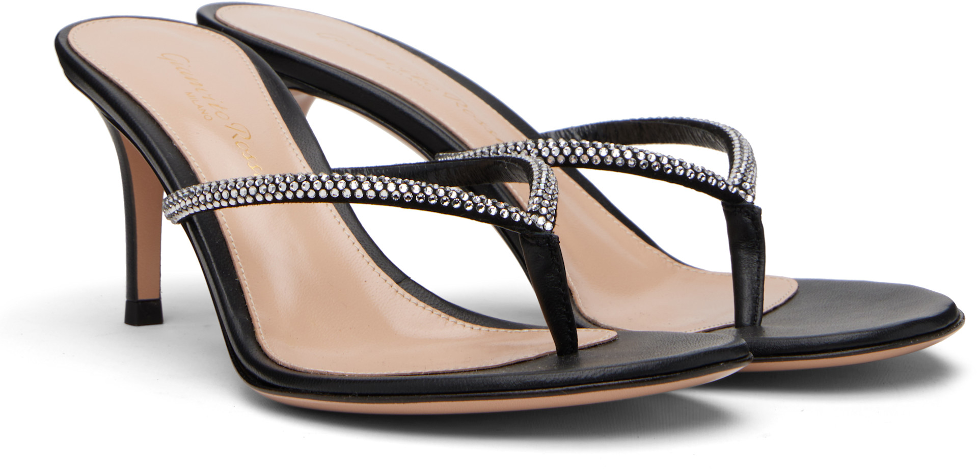 Gianvito Rossi: Black India Thong 70 Heeled Sandals | SSENSE Canada