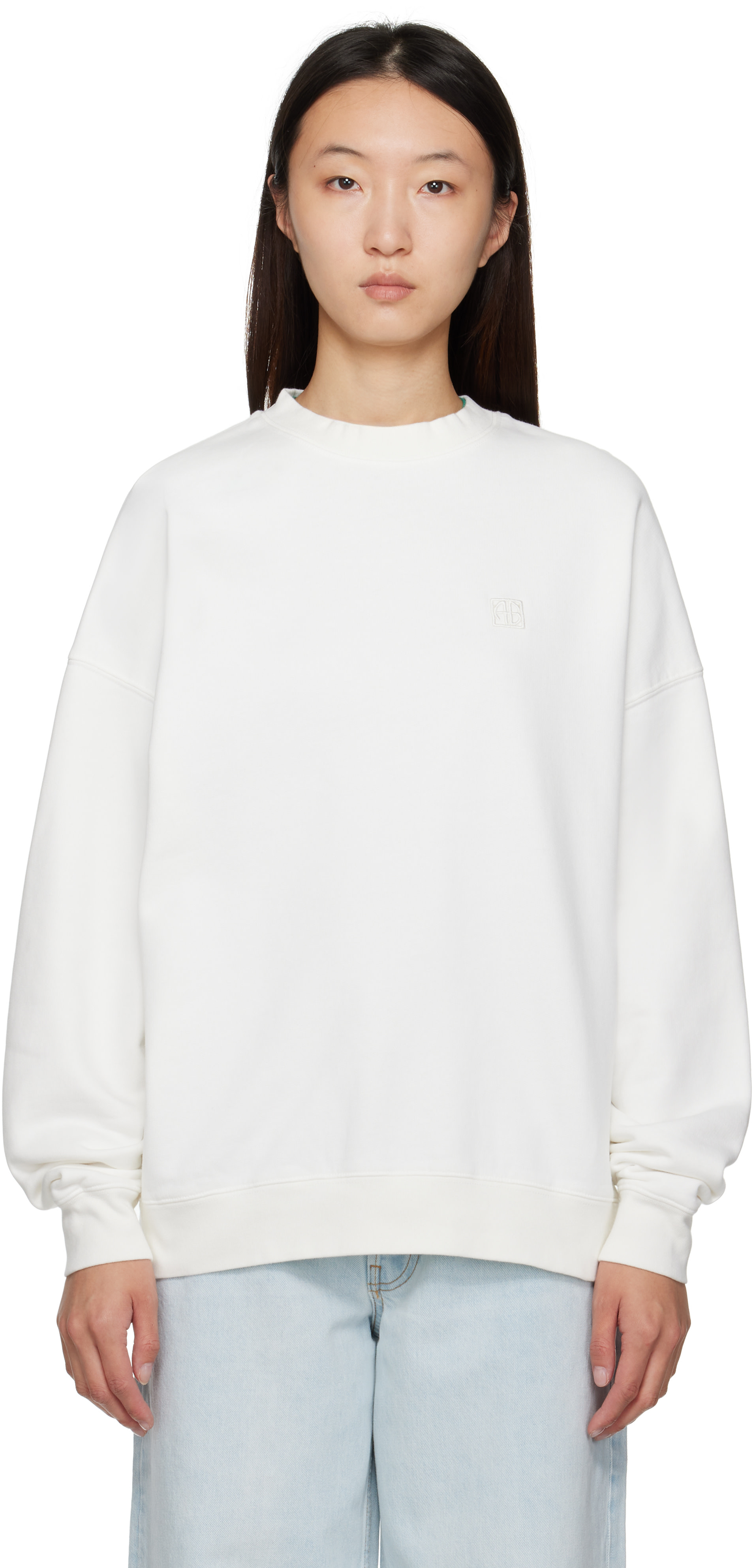 ANINE BING - Pull molletonné Miles blanc cassé à monogramme
