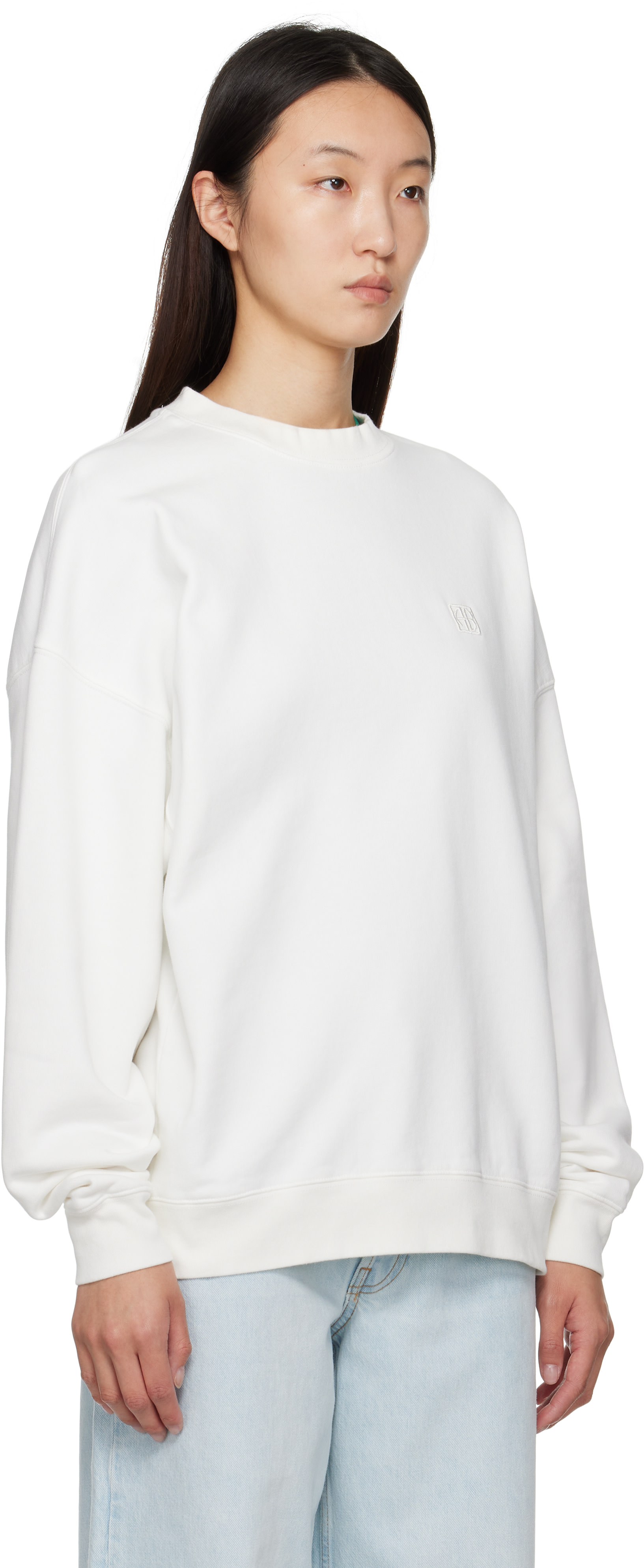 ANINE BING - Pull molletonné Miles blanc cassé à monogramme