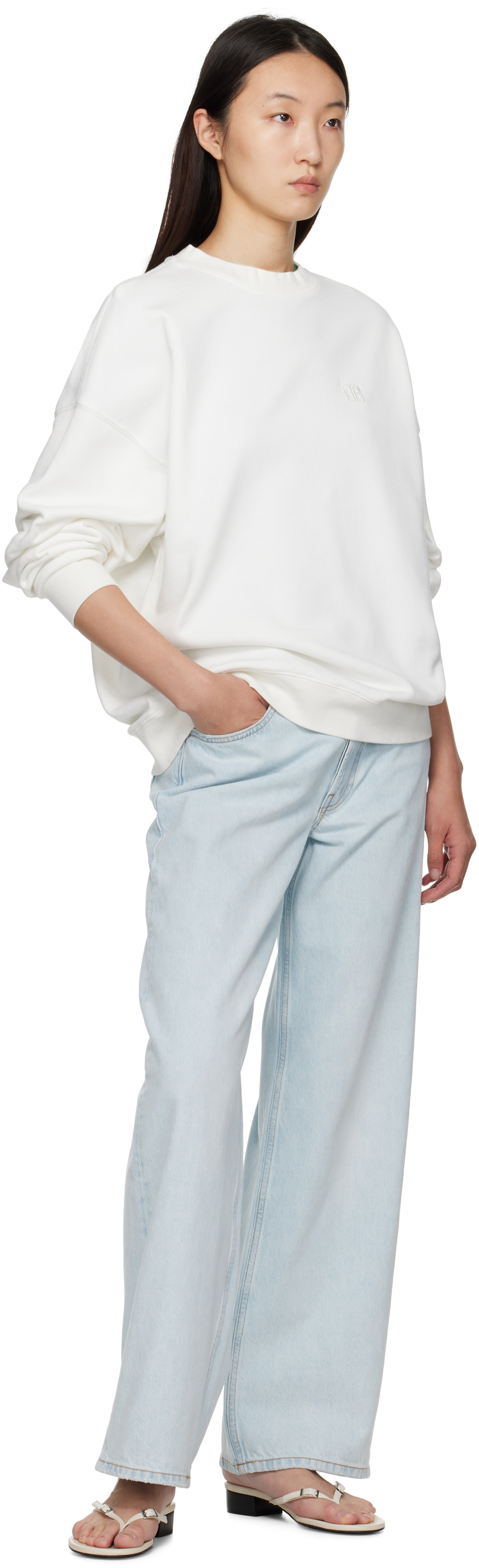ANINE BING - Pull molletonné Miles blanc cassé à monogramme