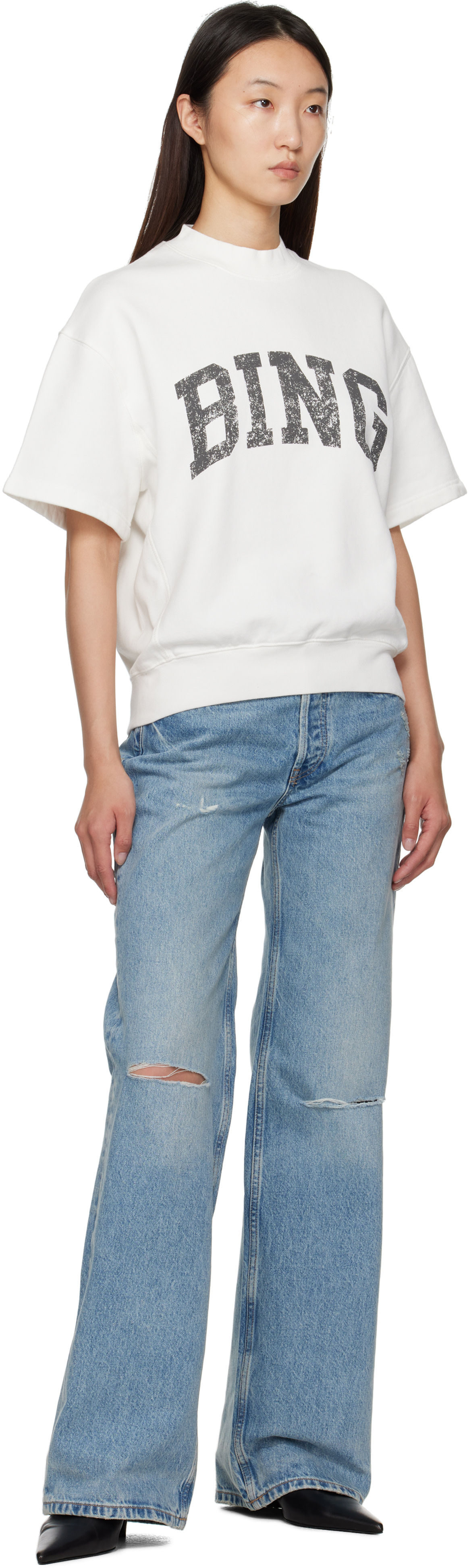ANINE BING - Pull molletonné Jay 'Bing' blanc cassé